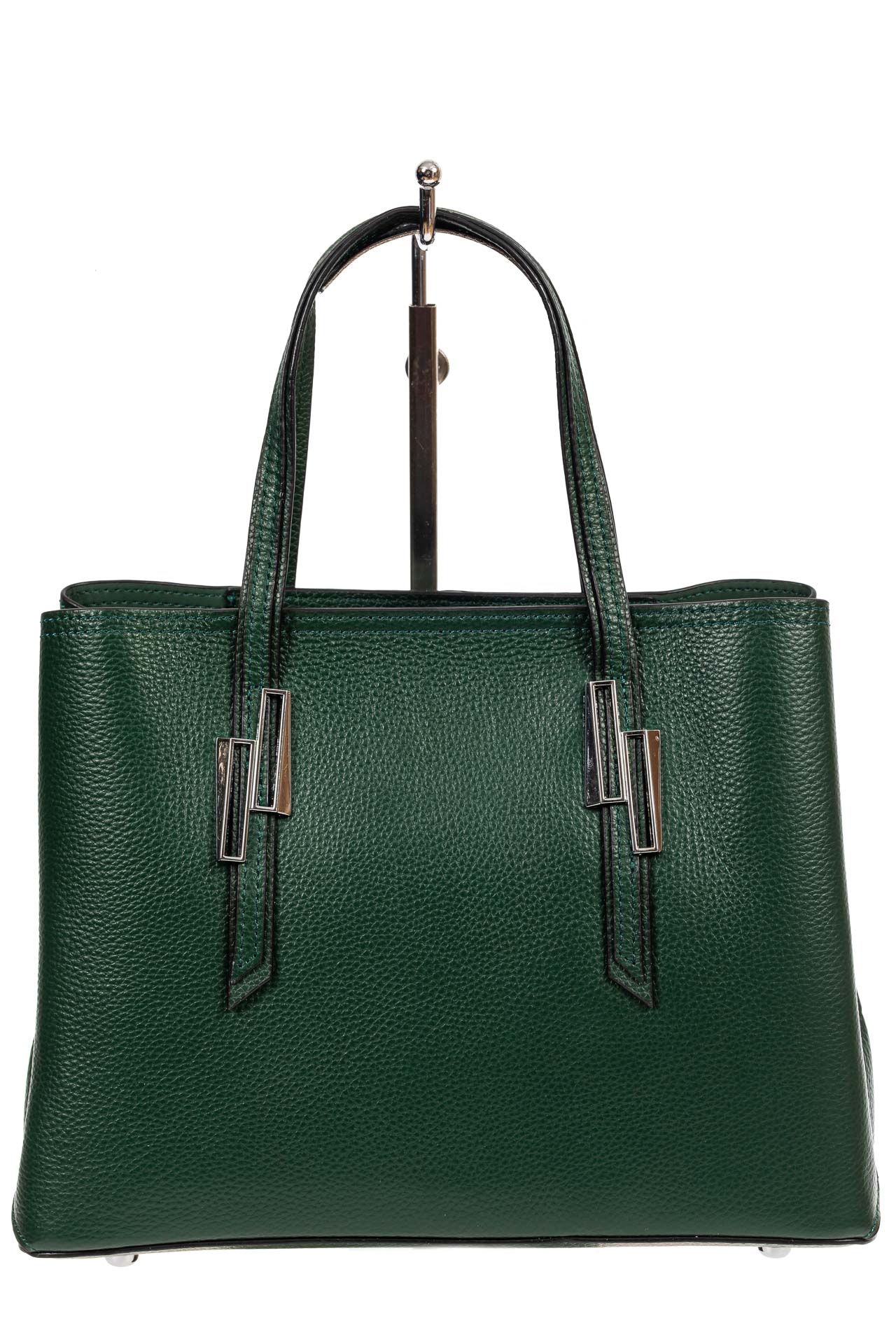 На фото 2 - Кожаная сумка тоут, цвет зелёный