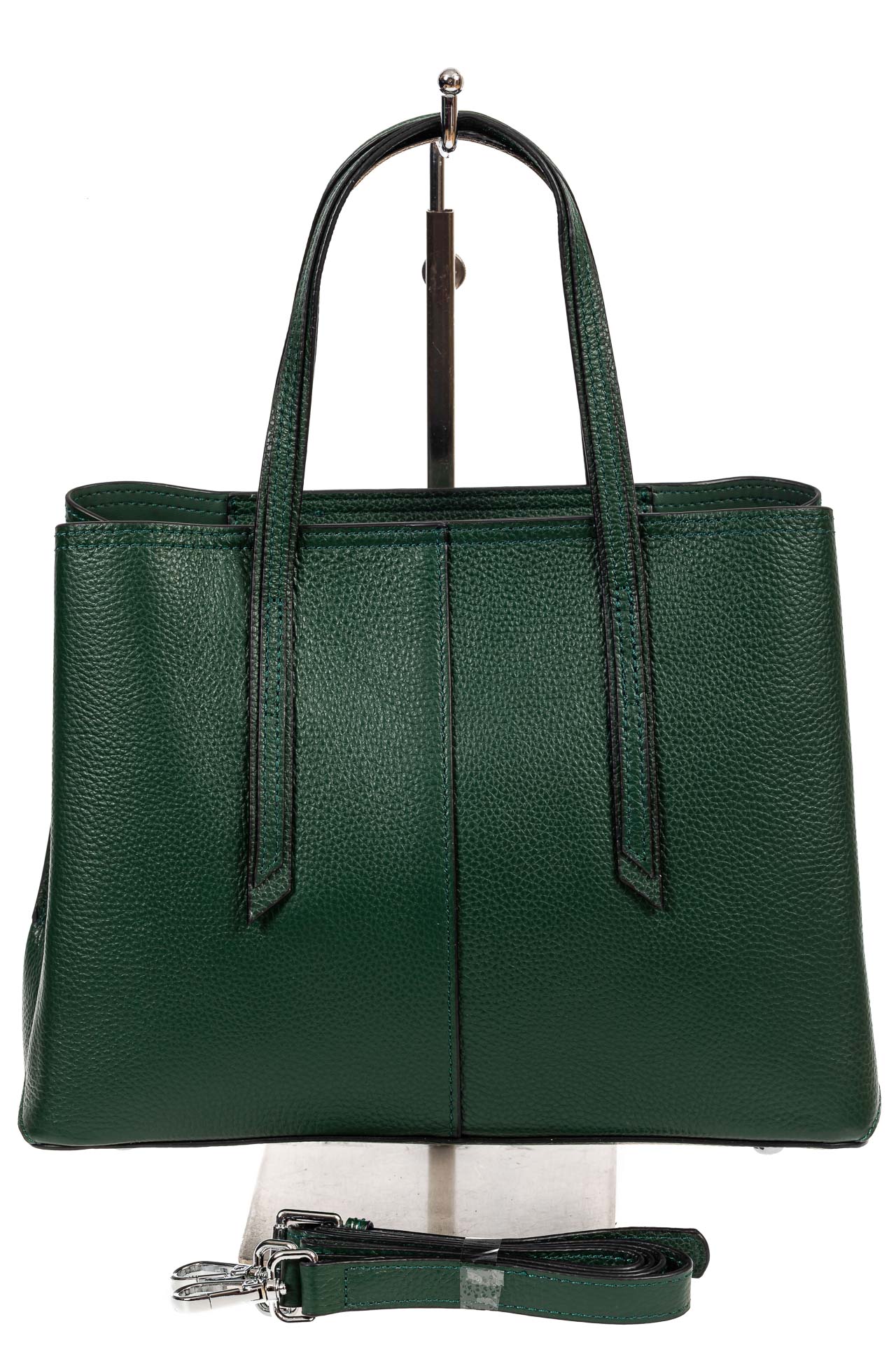На фото 3 - Кожаная сумка тоут, цвет зелёный