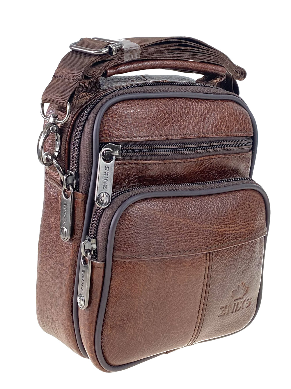 На фото 1 - Мужская поясная сумка из натуральной кожи, цвет коричневый