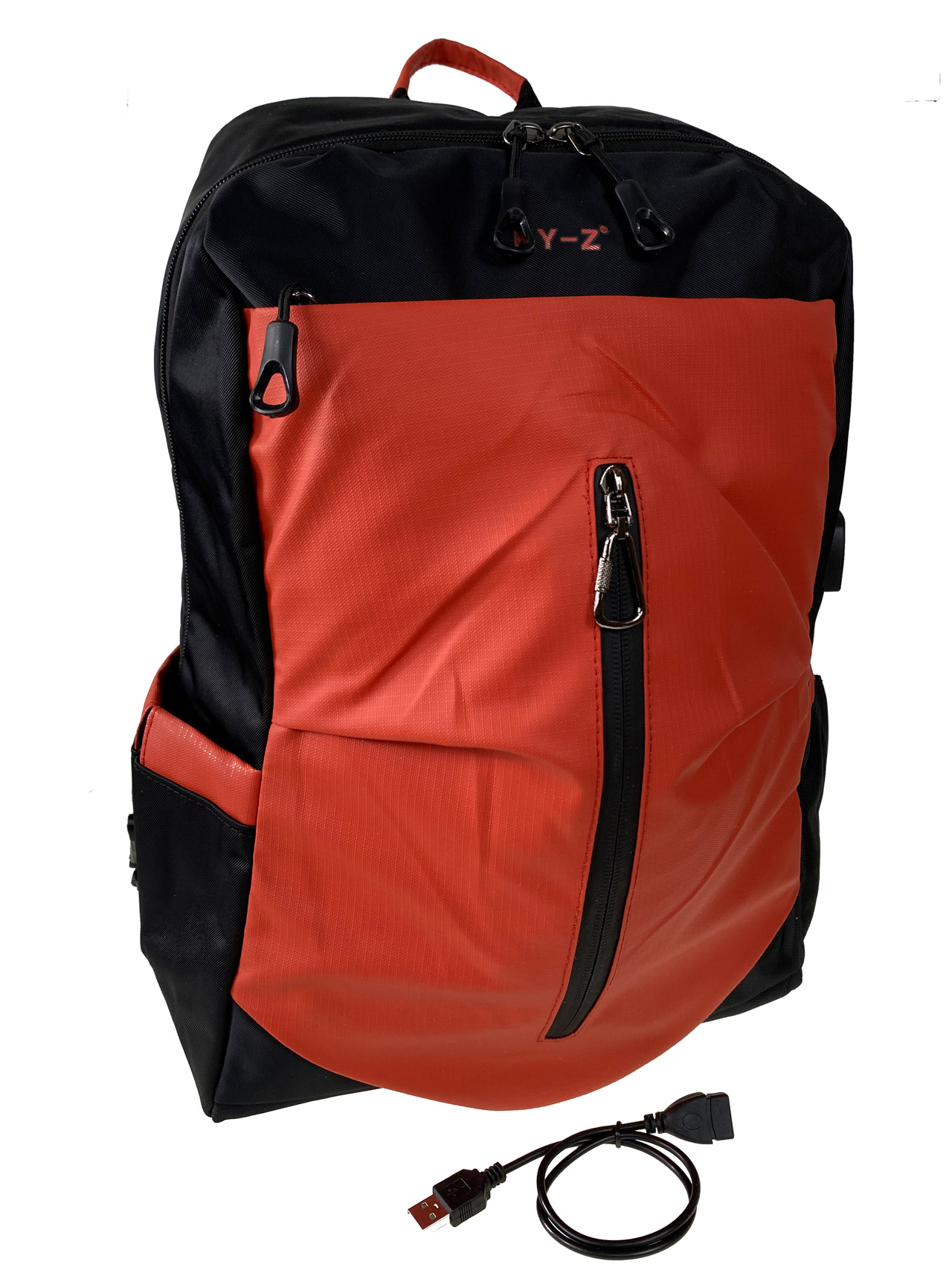 На фото 1 - Рюкзак мужской  из текстиля, цвет черный с рыжим 