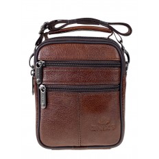 На фото 2 - Мужская сумка на пояс из фактурной натуральной кожи, коричневая