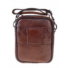 На фото 3 - Мужская сумка на пояс из фактурной натуральной кожи, коричневая