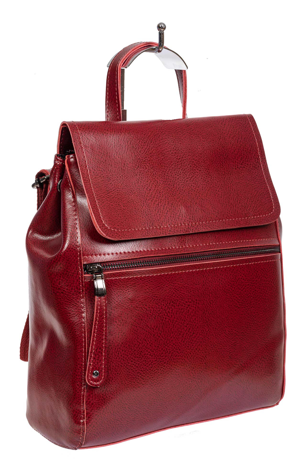 На фото 1 - Кожаный женский рюкзак-трансформер, цвет бордо