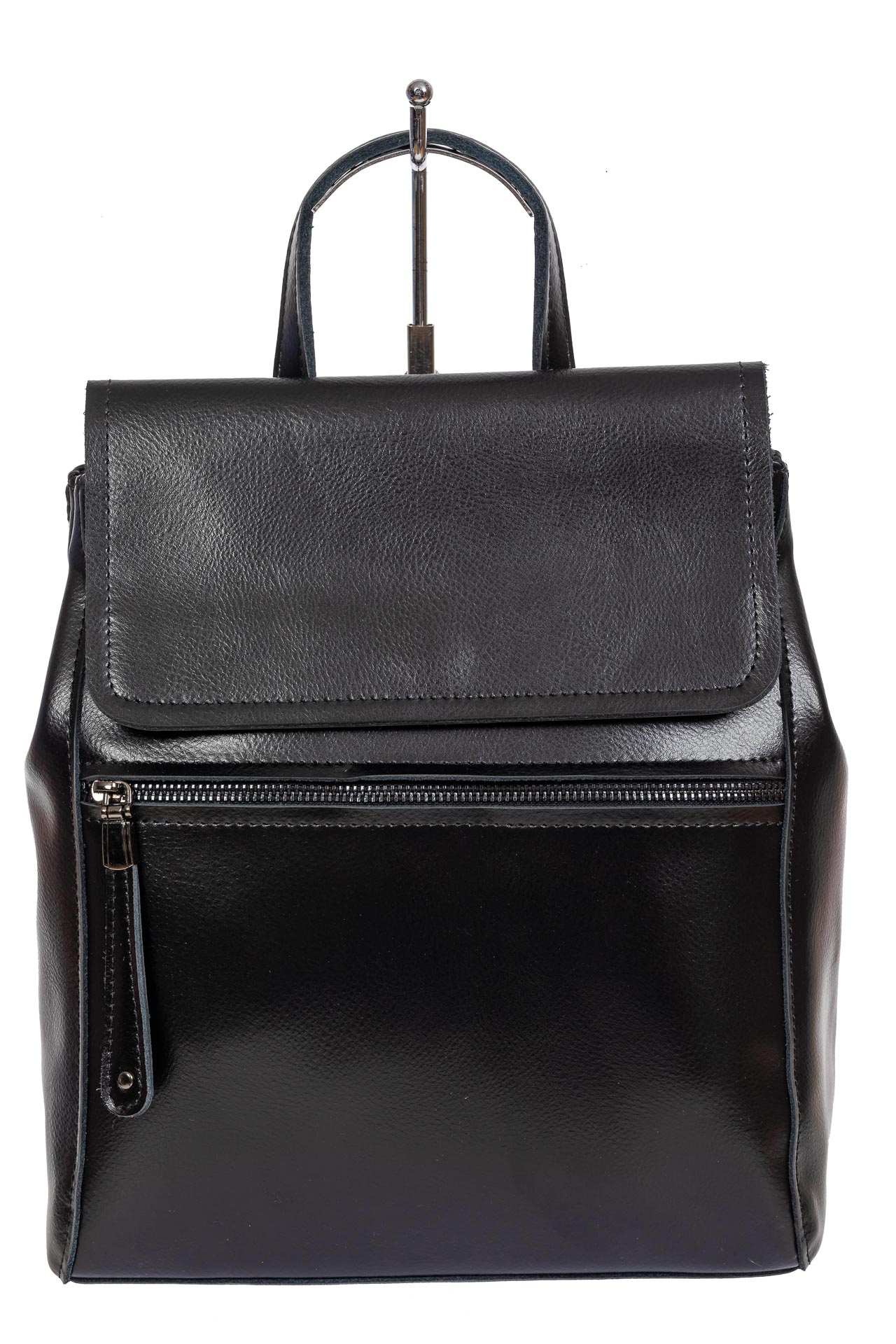 На фото 2 - Кожаный женский рюкзак-трансформер, цвет чёрный