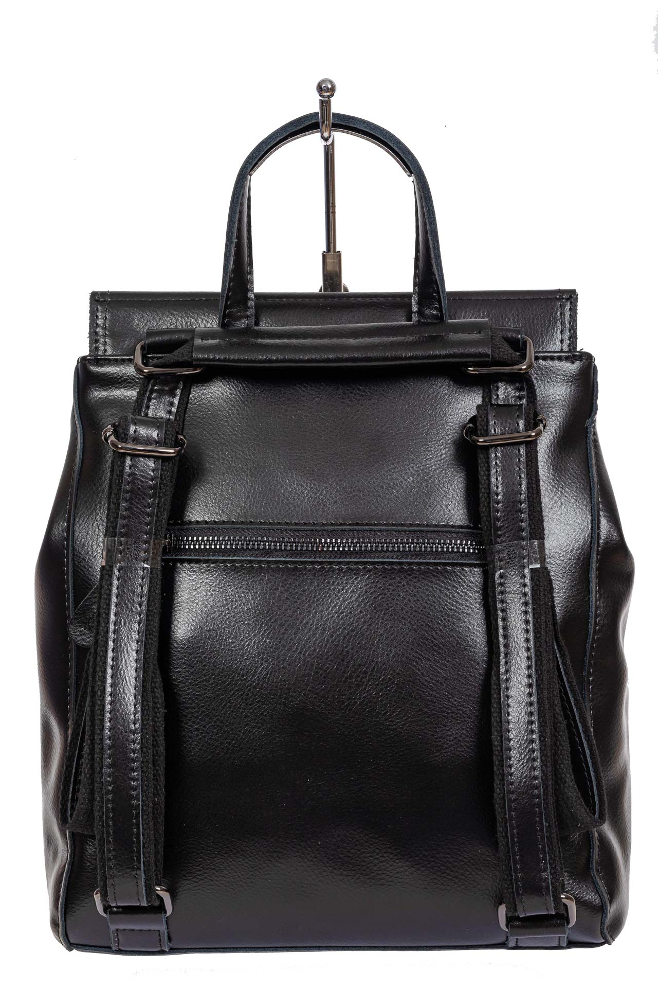 На фото 3 - Кожаный женский рюкзак-трансформер, цвет чёрный