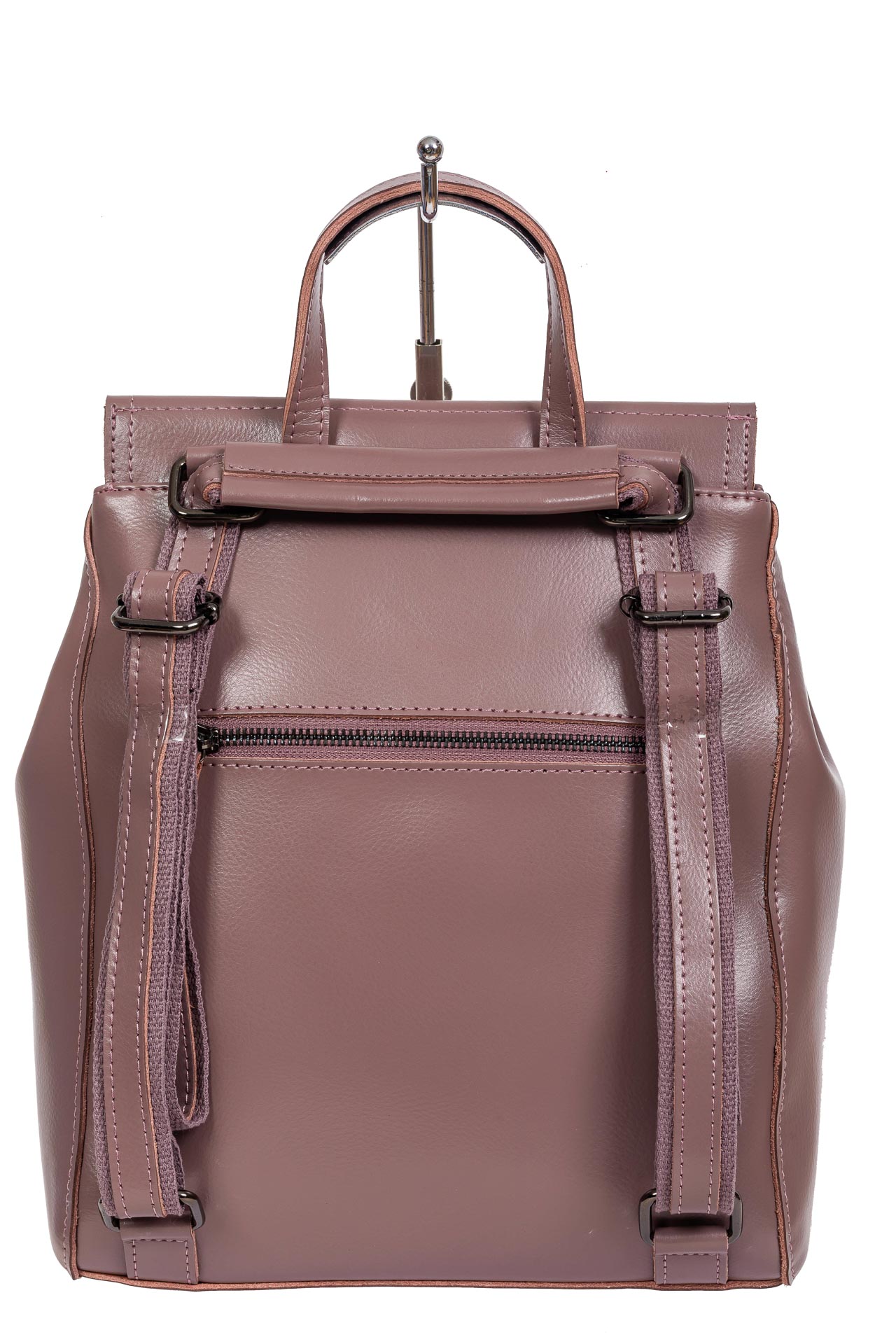 На фото 3 - Кожаный женский рюкзак-трансформер, цвет пыльная роза