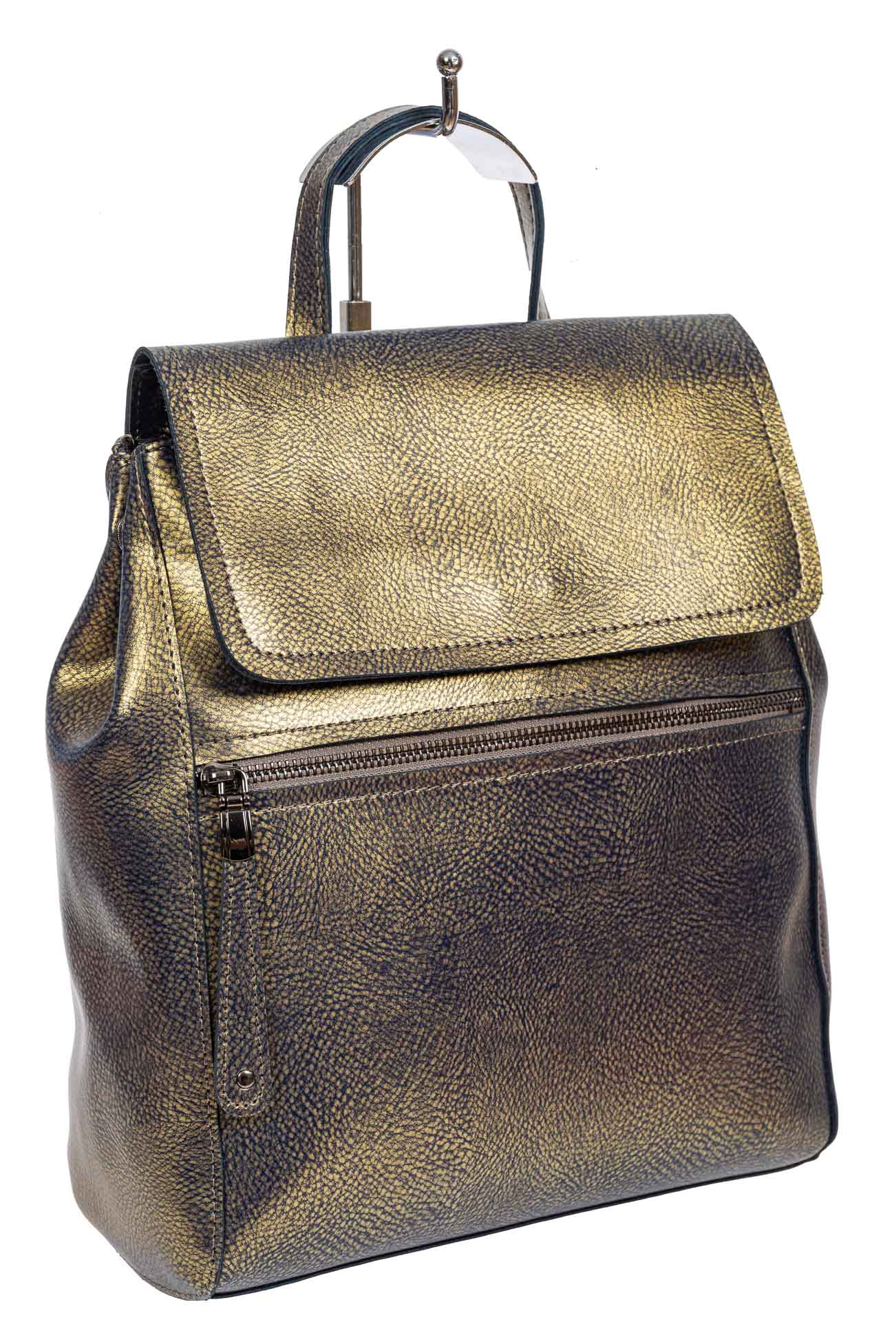 На фото 1 - Кожаный женский рюкзак-трансформер, цвет тёмно-золотистый