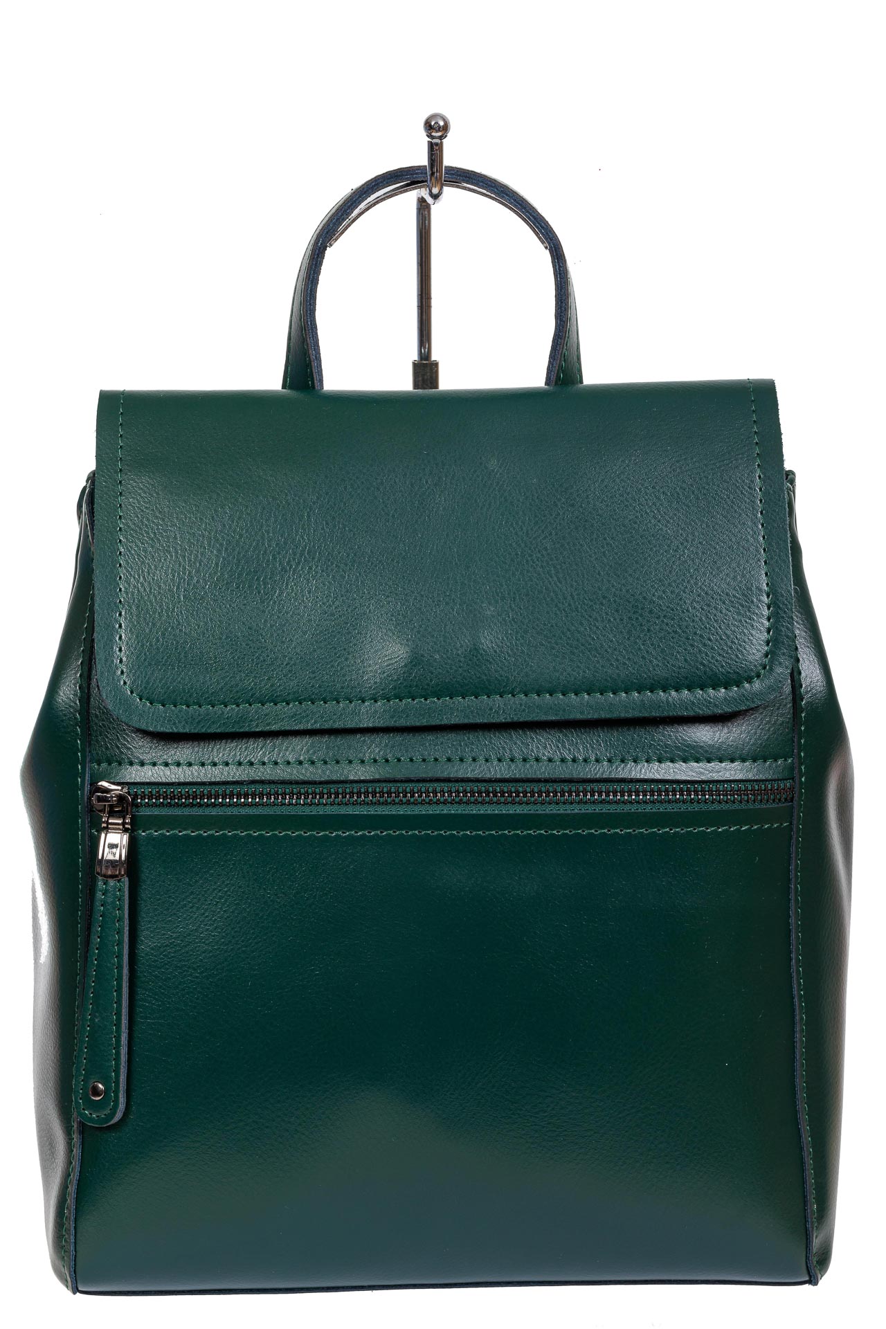 На фото 2 - Кожаный женский рюкзак-трансформер, цвет зелёный