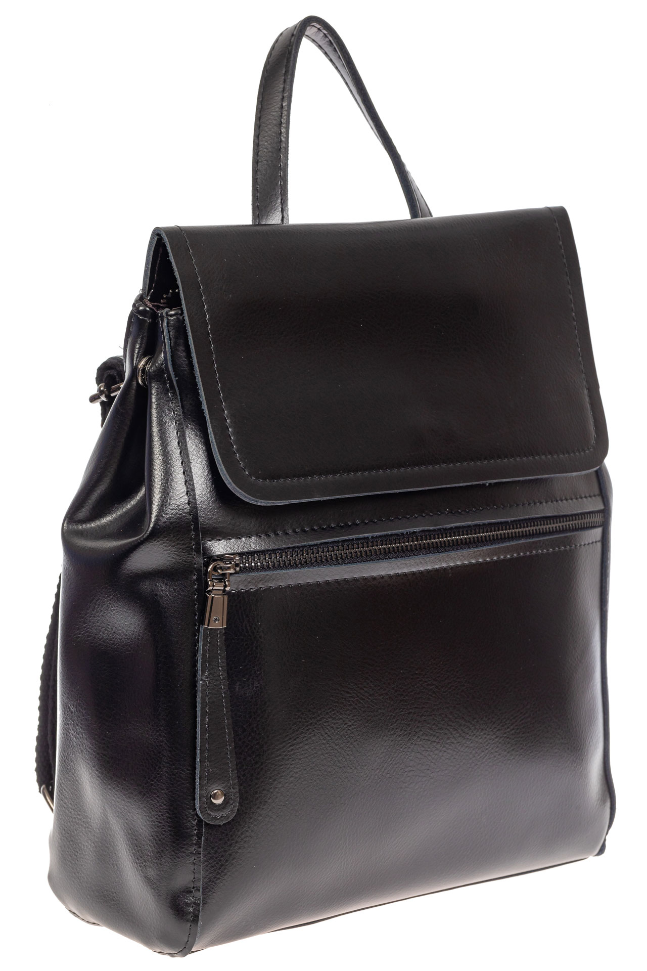 На фото 1 - Кожаный женский рюкзак, цвет чёрный графит
