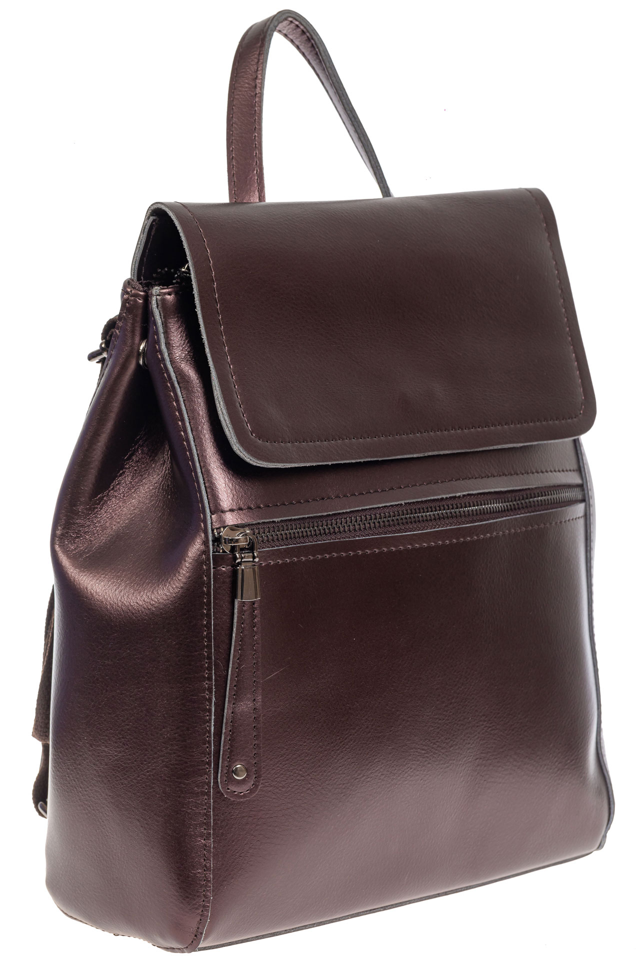 На фото 1 - Кожаный женский рюкзак, цвет бронзовый