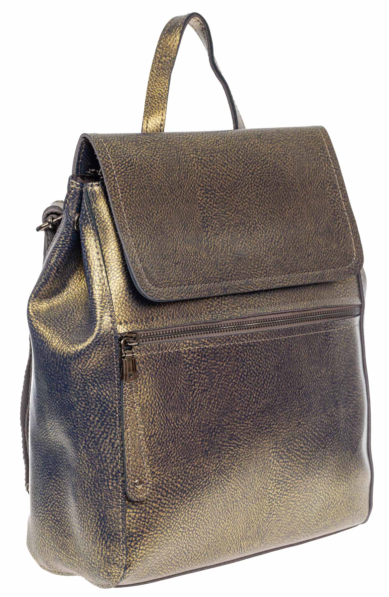На фото 1 - Кожаный женский рюкзак, цвет золотой