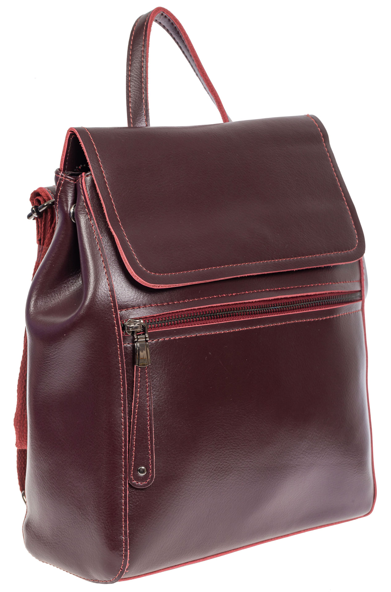На фото 1 - Кожаный женский рюкзак, цвет бордовый