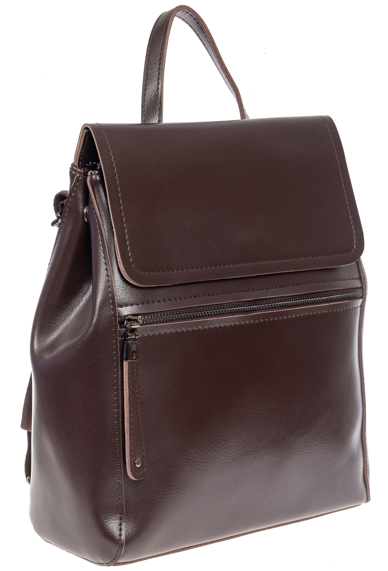 На фото 1 - Кожаный женский рюкзак, цвет шоколад