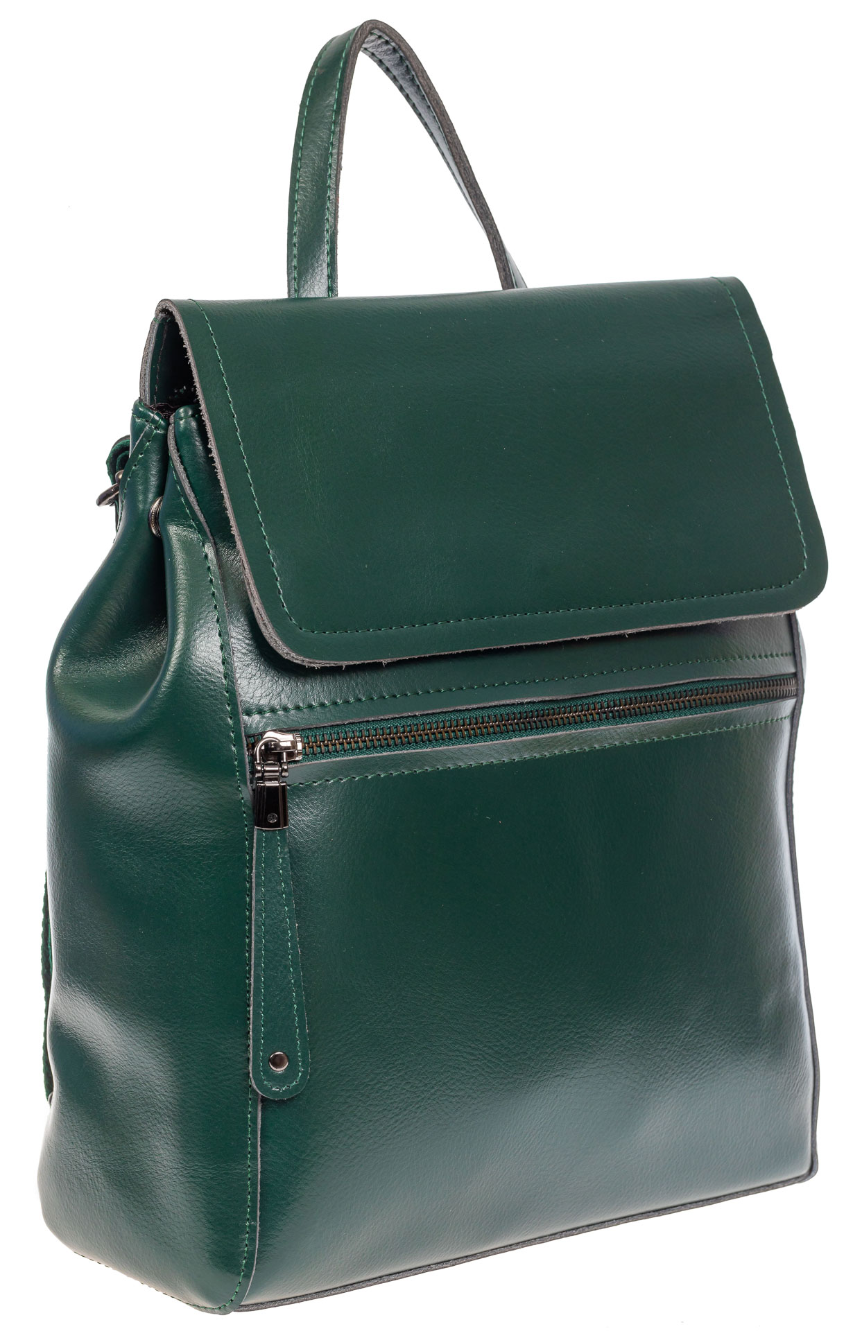 На фото 1 - Кожаный женский рюкзак, цвет зелёный