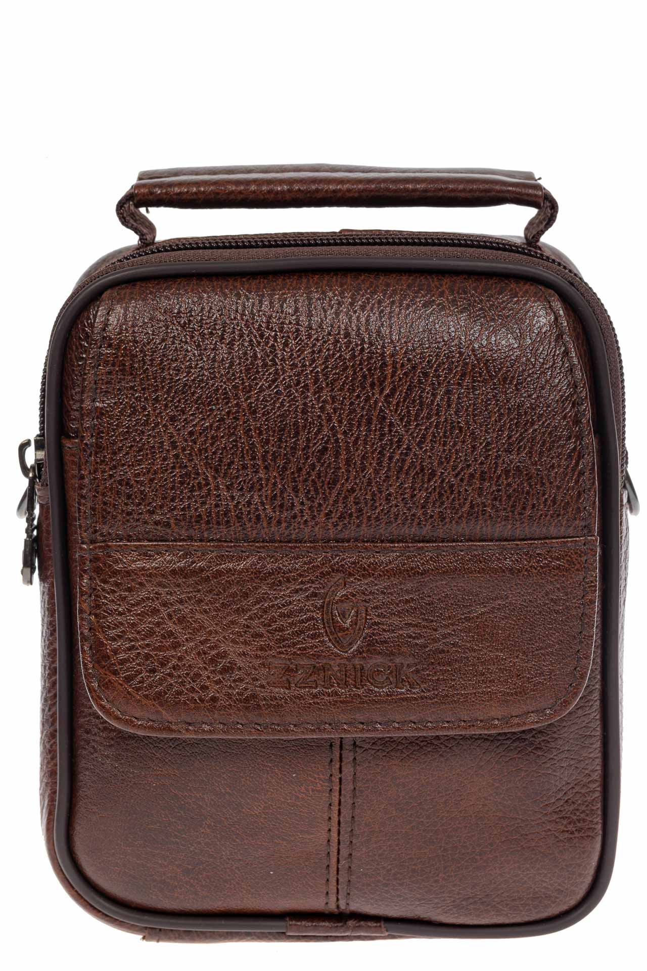 На фото 2 - Поясная мужская сумка из кожи, цвет коричневый