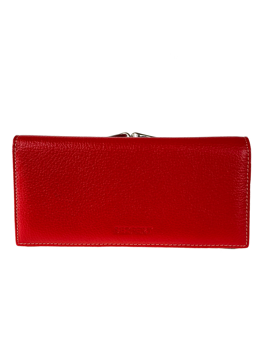 На фото 1 - Женское портмоне из натуральной кожи, цвет красный с тёмно-синим
