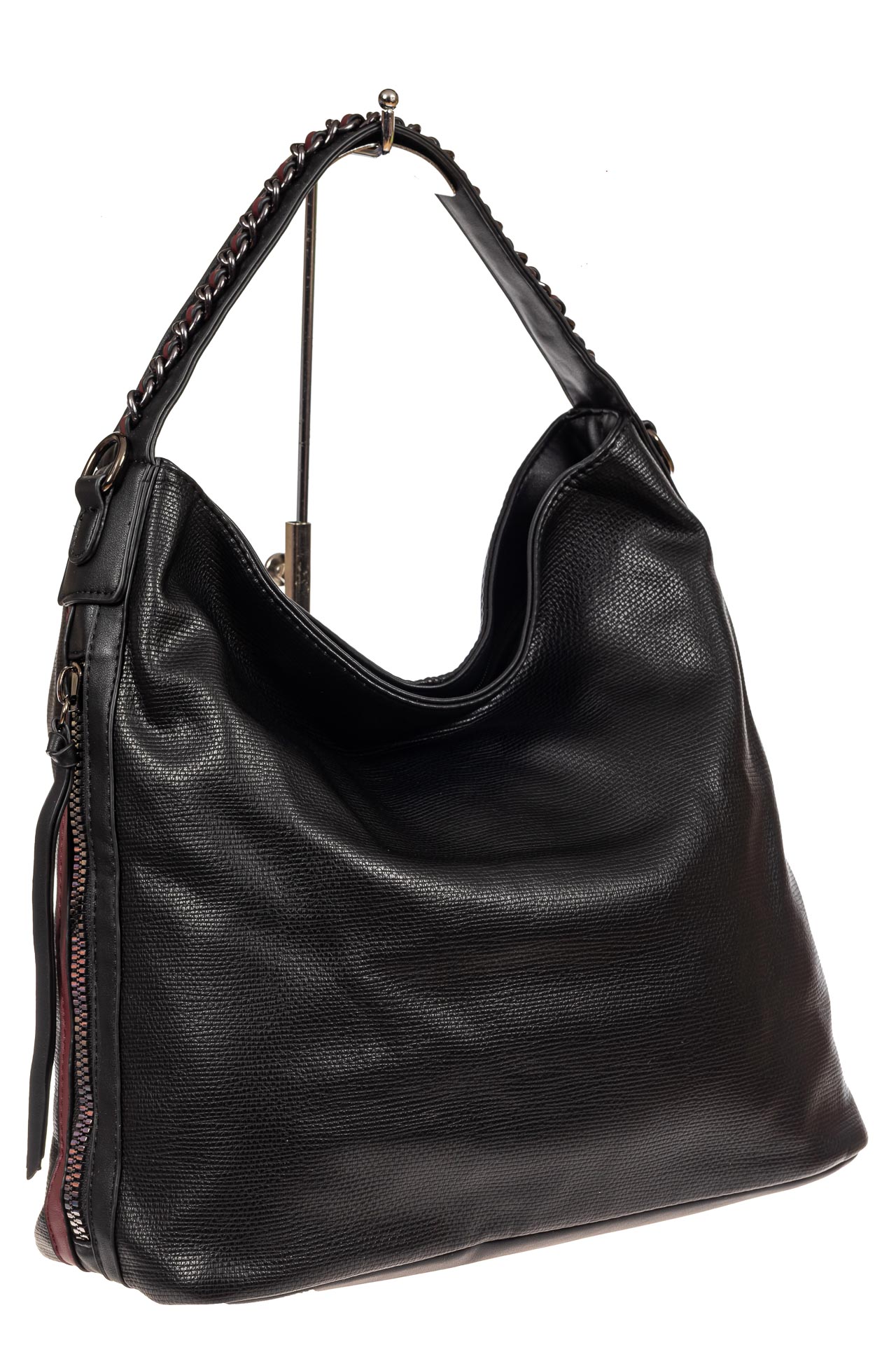 На фото 1 - Большая сумка шоппер из искусственной кожи, цвет черный