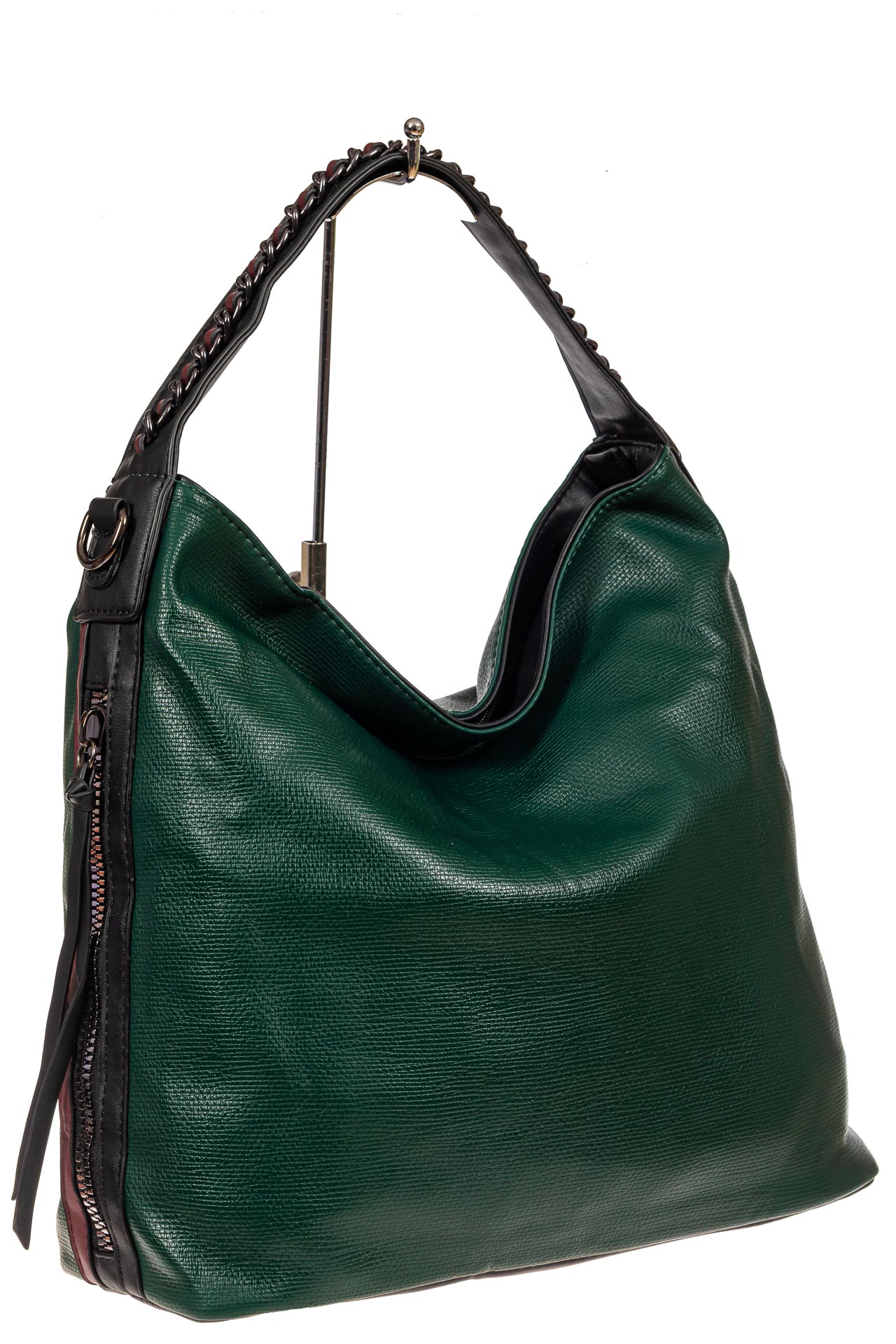 На фото 1 - Большая сумка шоппер из искусственной кожи, цвет зеленый