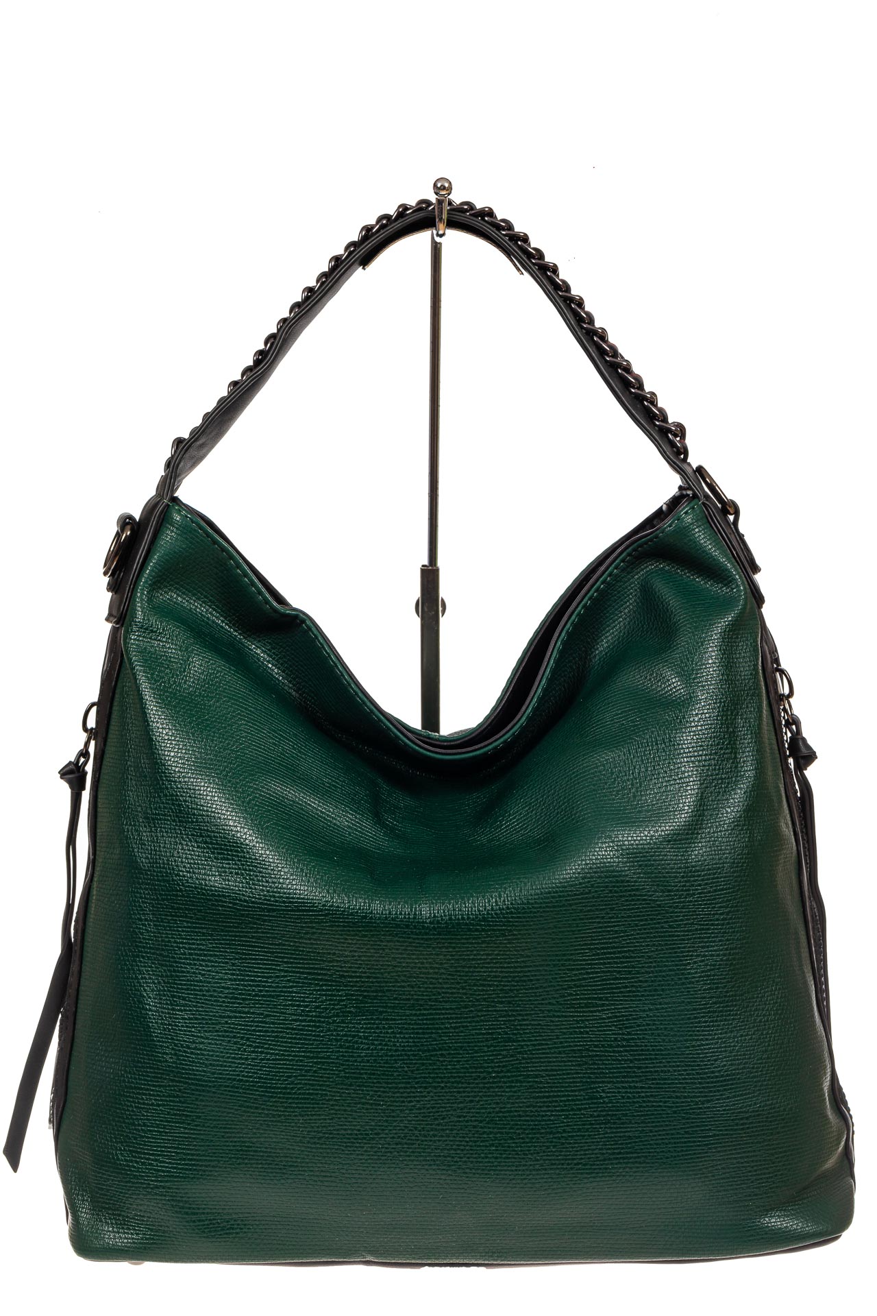 На фото 2 - Большая сумка шоппер из искусственной кожи, цвет зеленый