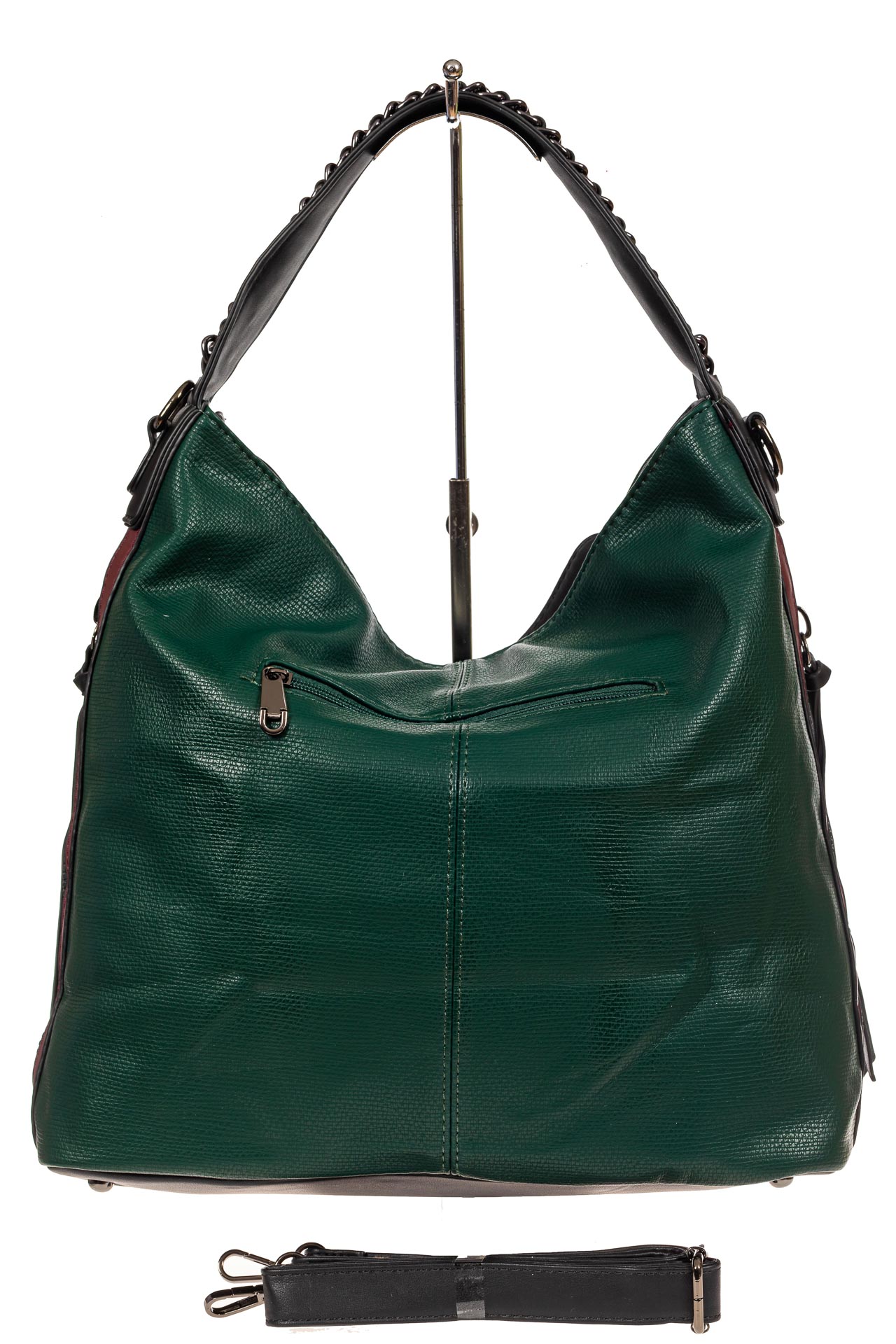 На фото 3 - Большая сумка шоппер из искусственной кожи, цвет зеленый