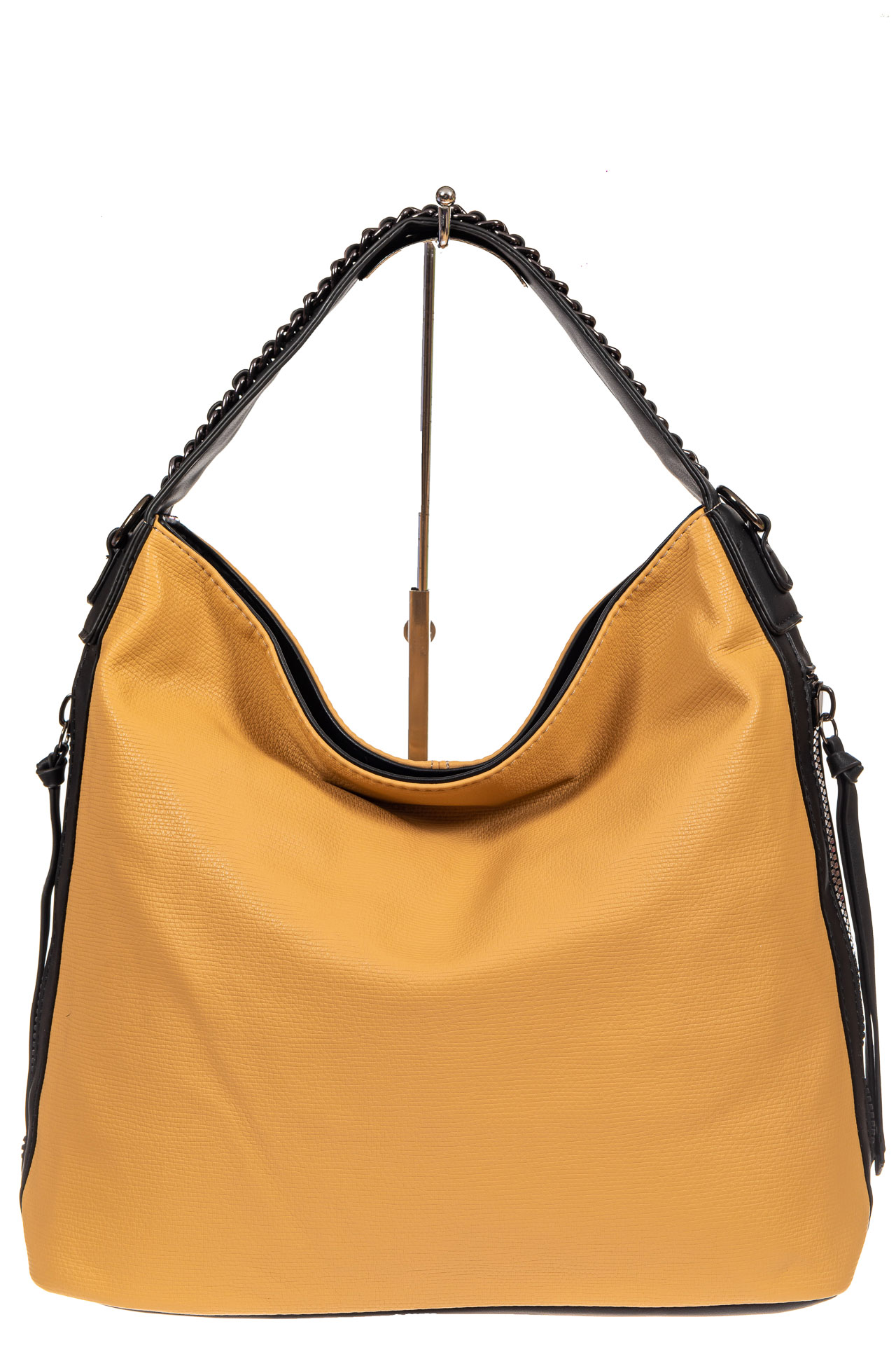 На фото 2 - Большая сумка шоппер из искусственной кожи, цвет желто-коричневый