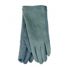 На фото 1 - Элегантные демисезонные перчатки из велюра, цвет зеленый