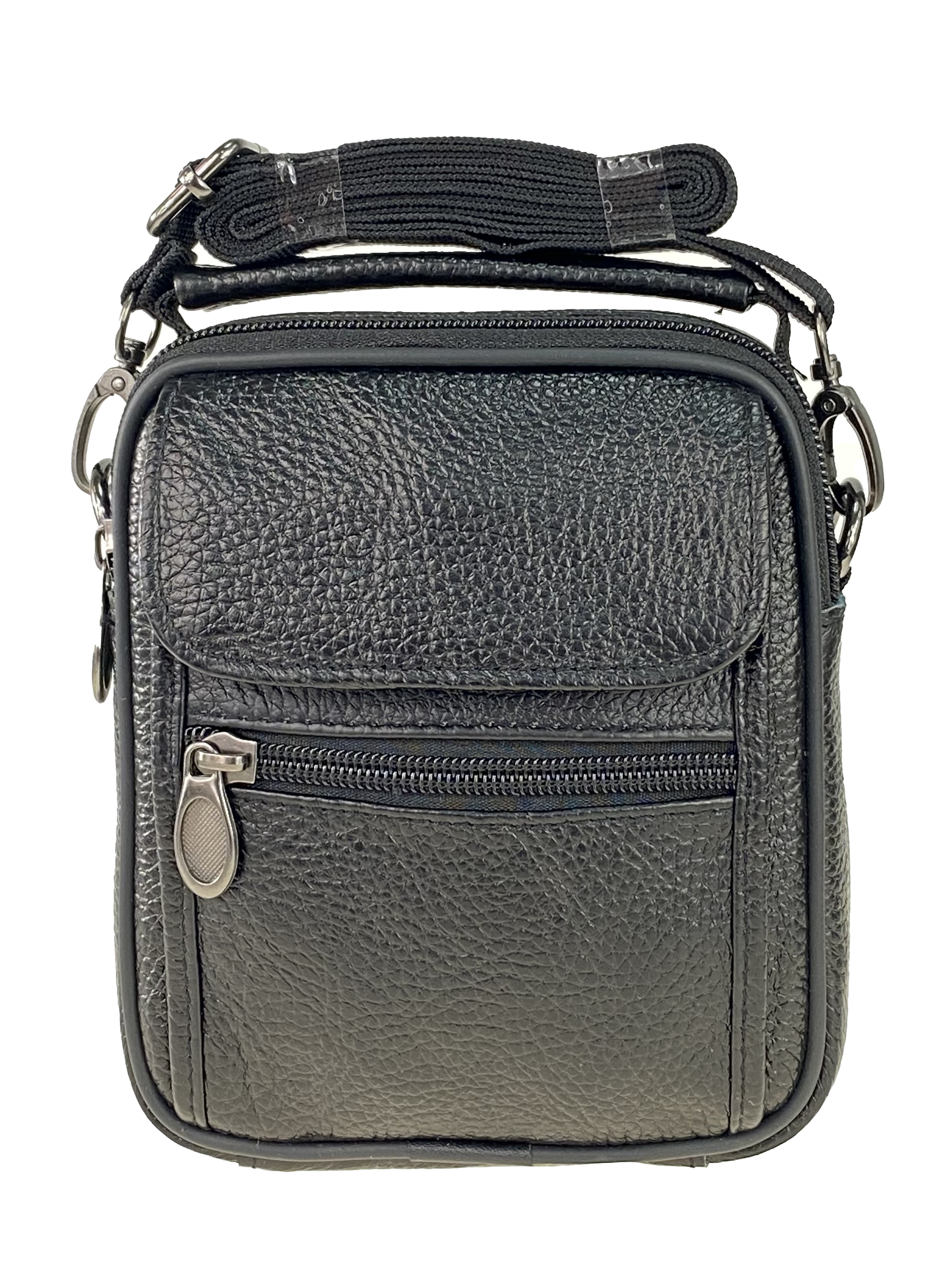 На фото 2 - Кожаная мужская сумка на пояс, чёрный цвет