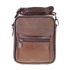 На фото 2 - Кожаная мужская сумка на пояс, коричневый цвет
