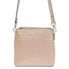 На фото 3 - Женская сумка кросс-боди из натуральной кожи с фактурой рептилии, цвет пудра