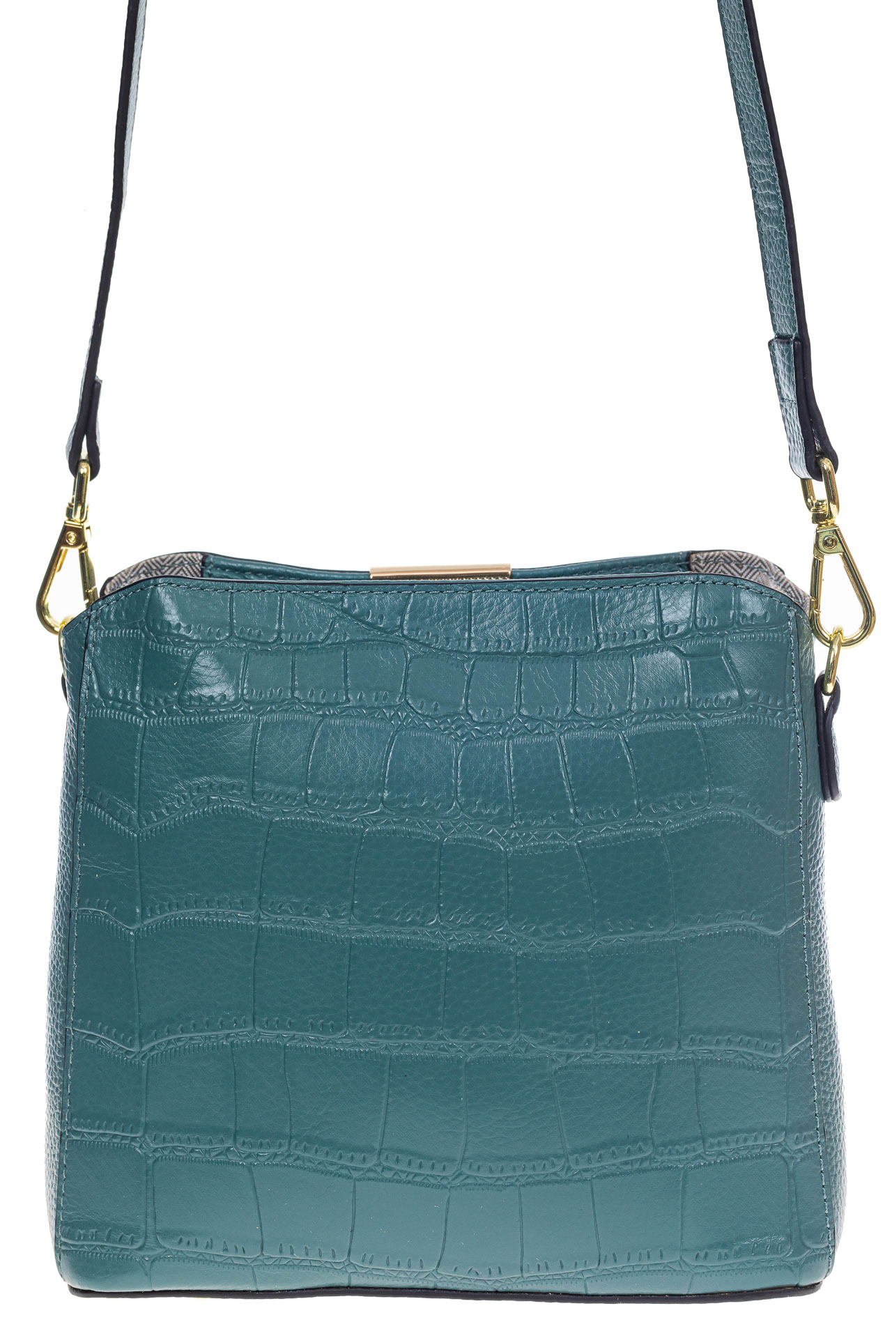 На фото 3 - Женская сумка кросс-боди из натуральной кожи с фактурой рептилии, цвет серая бирюза