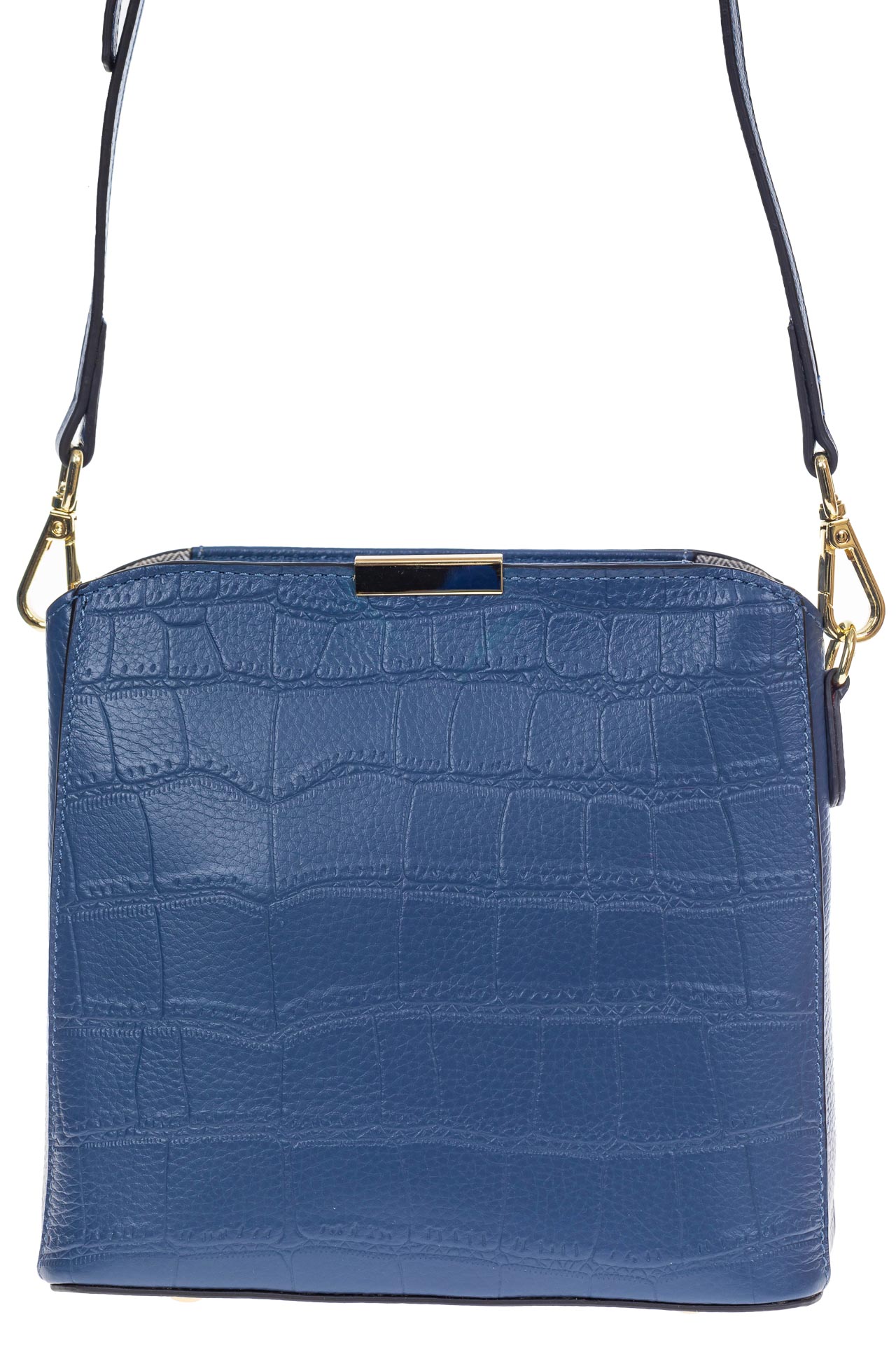 На фото 2 - Женская сумка кросс-боди из натуральной кожи с фактурой рептилии, цвет синий