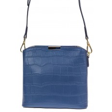 На фото 2 - Женская сумка кросс-боди из натуральной кожи с фактурой рептилии, цвет синий