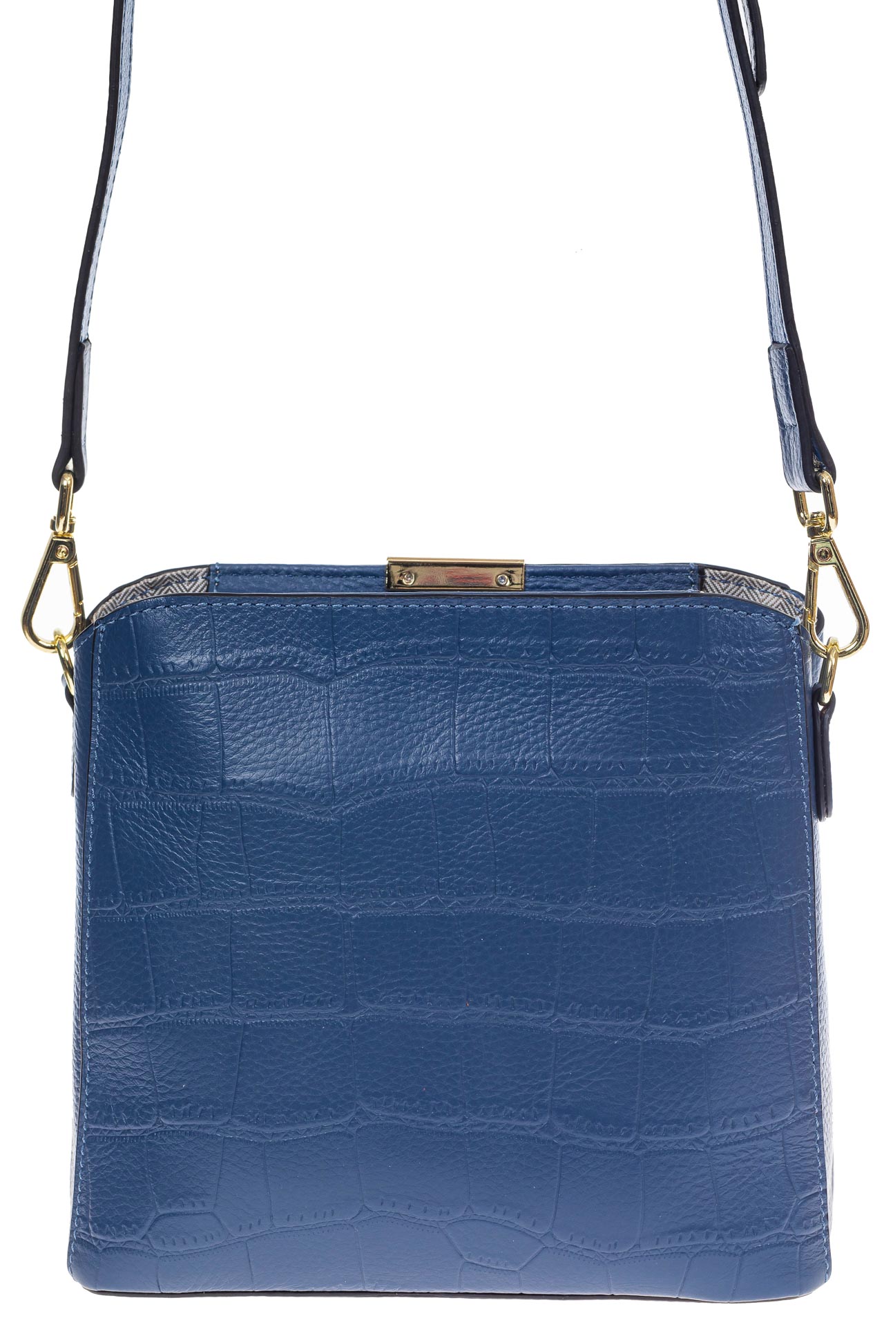 На фото 3 - Женская сумка кросс-боди из натуральной кожи с фактурой рептилии, цвет синий