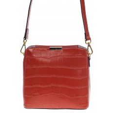 На фото 2 - Женская сумка кросс-боди из натуральной кожи с фактурой рептилии, цвет кирпично-красный