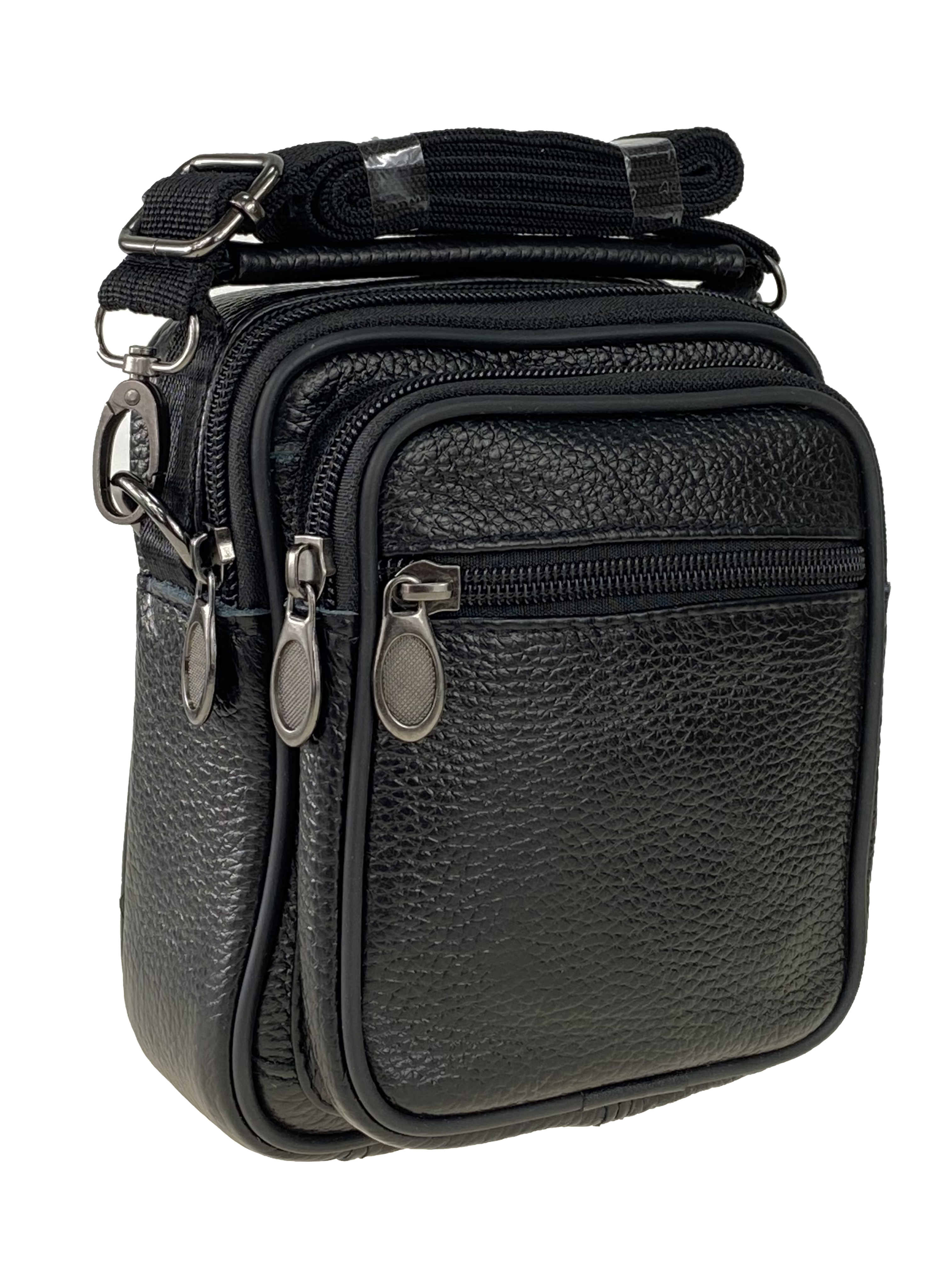 На фото 1 - Кожаная мужская сумка на пояс, цвет чёрный