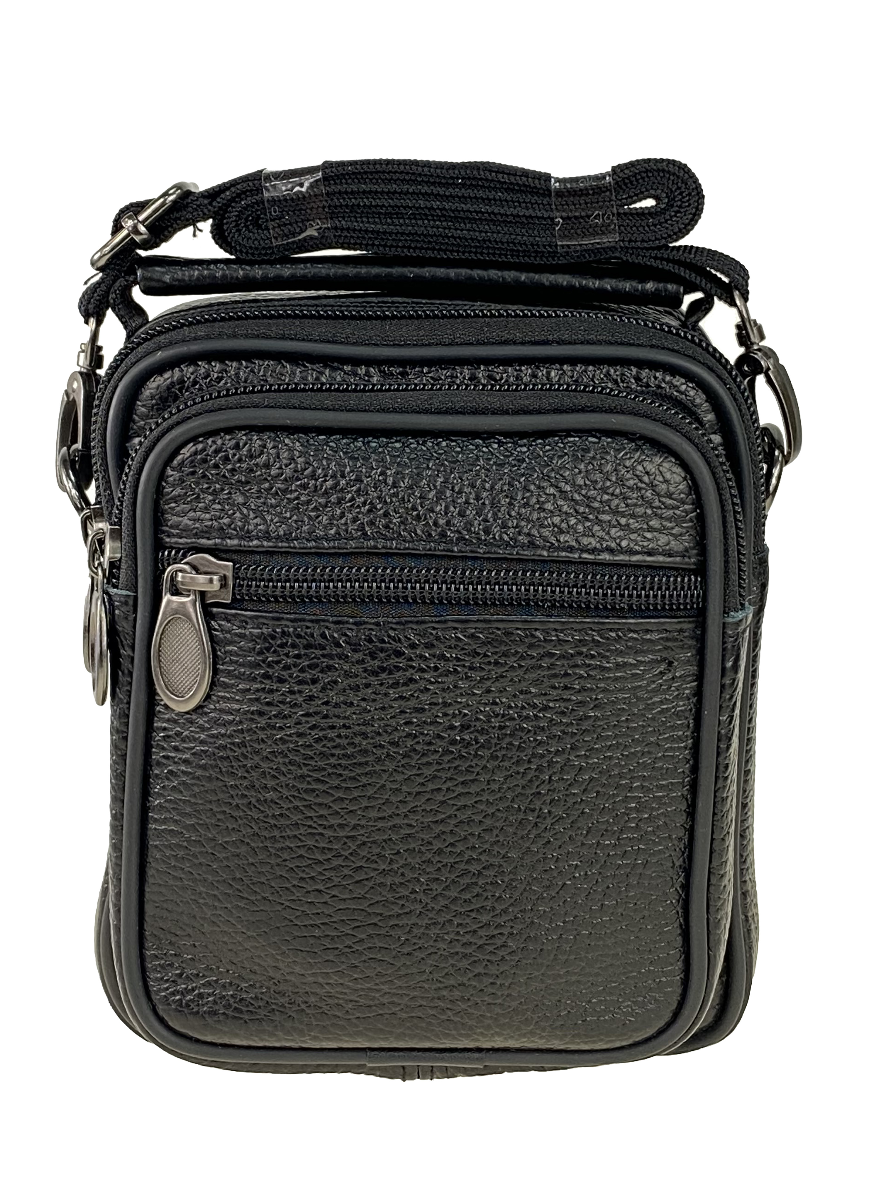 На фото 2 - Кожаная мужская сумка на пояс, цвет чёрный