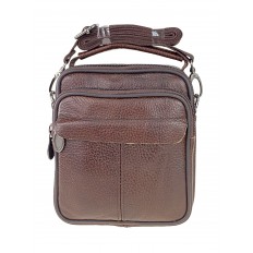 На фото 2 - Мужская сумка на пояс из фактурной натуральной кожи, цвет коричневый
