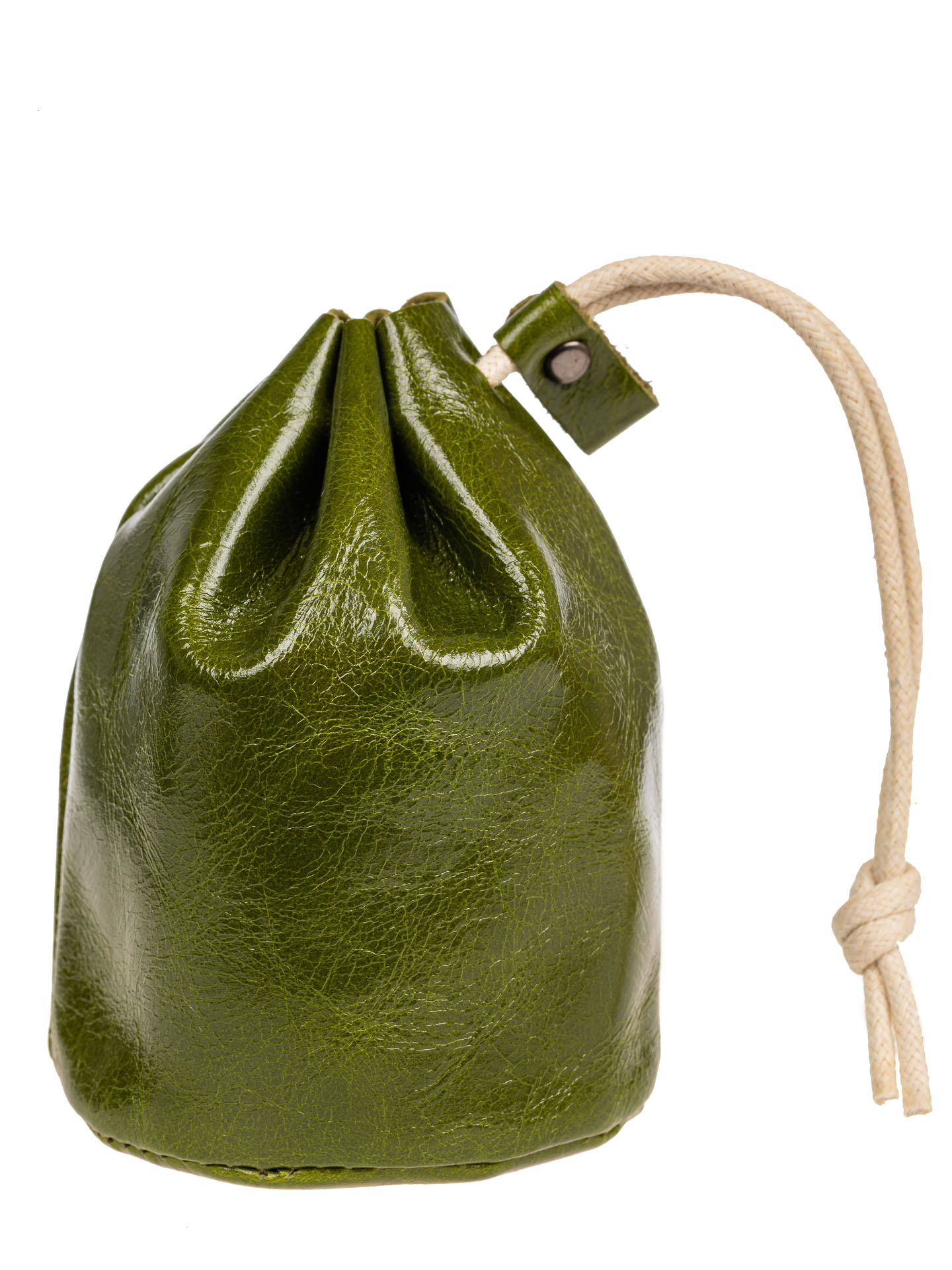 На фото 1 - Женский кошелек-мешок из натуральной кожи, зеленый
