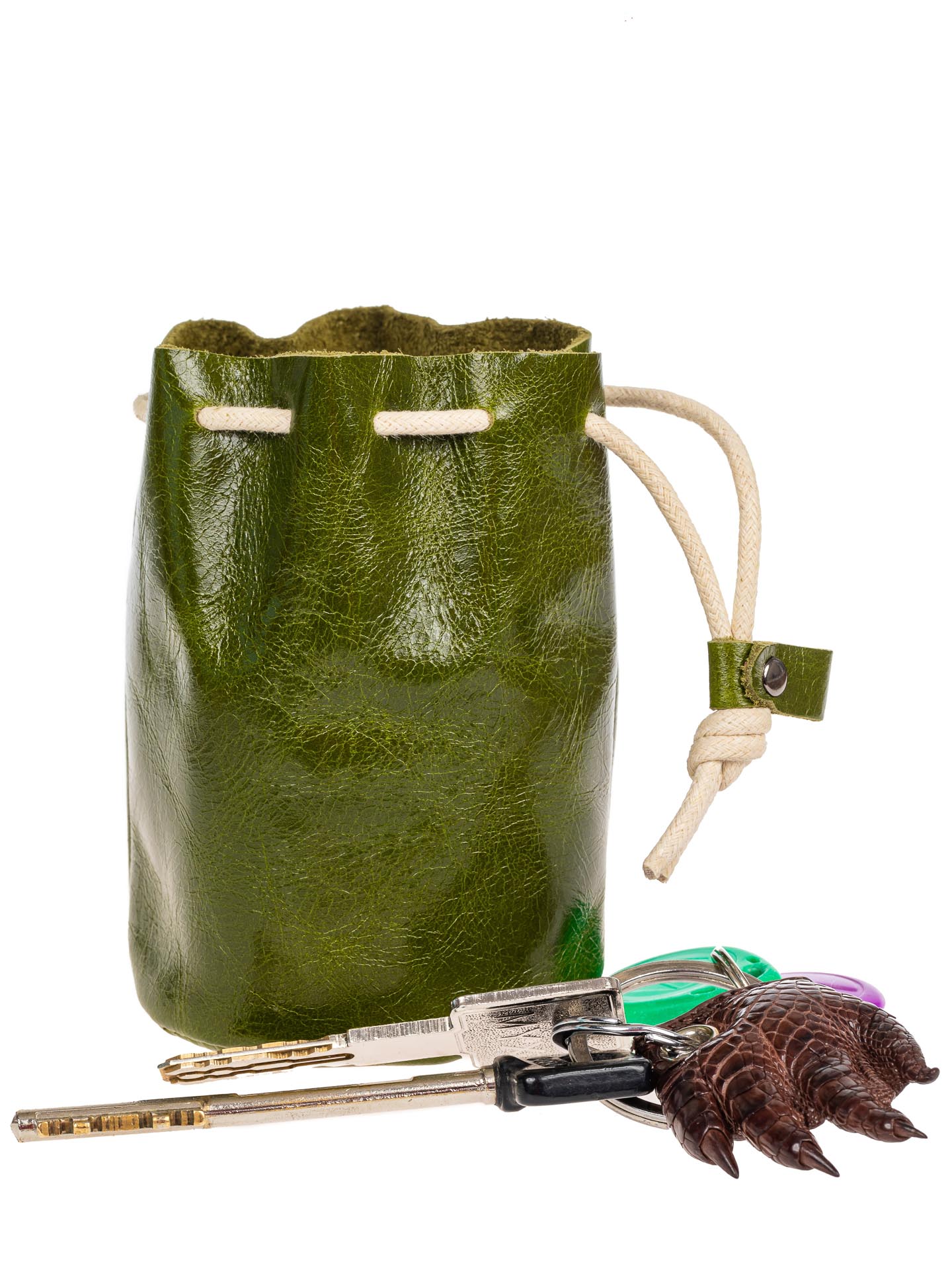 На фото 2 - Женский кошелек-мешок из натуральной кожи, зеленый