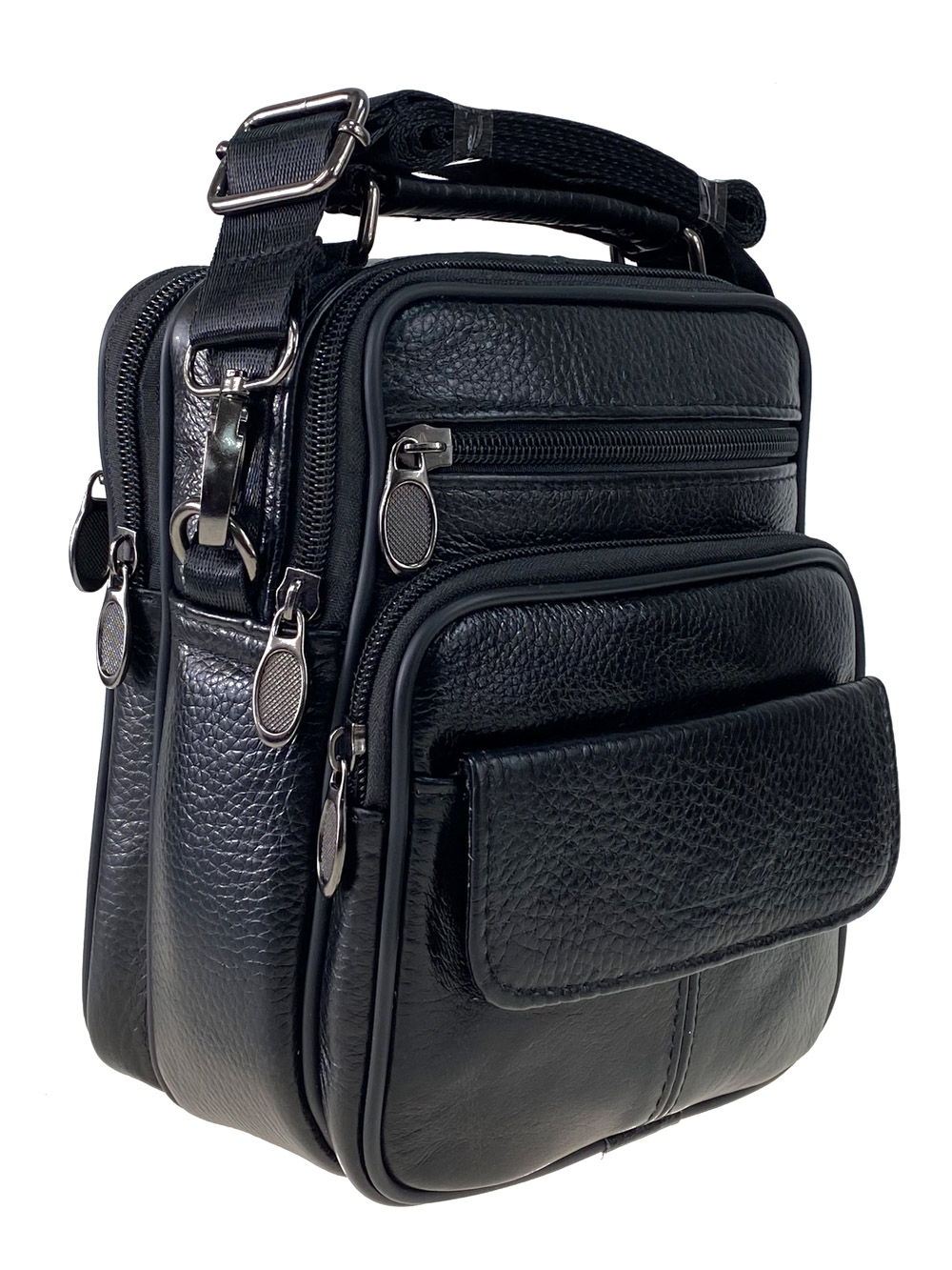 На фото 1 - Сумка кожаная через плечо для мужчин, цвет чёрный