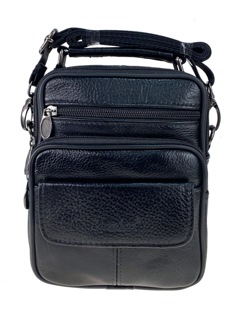 На фото 2 - Сумка кожаная через плечо для мужчин, цвет чёрный