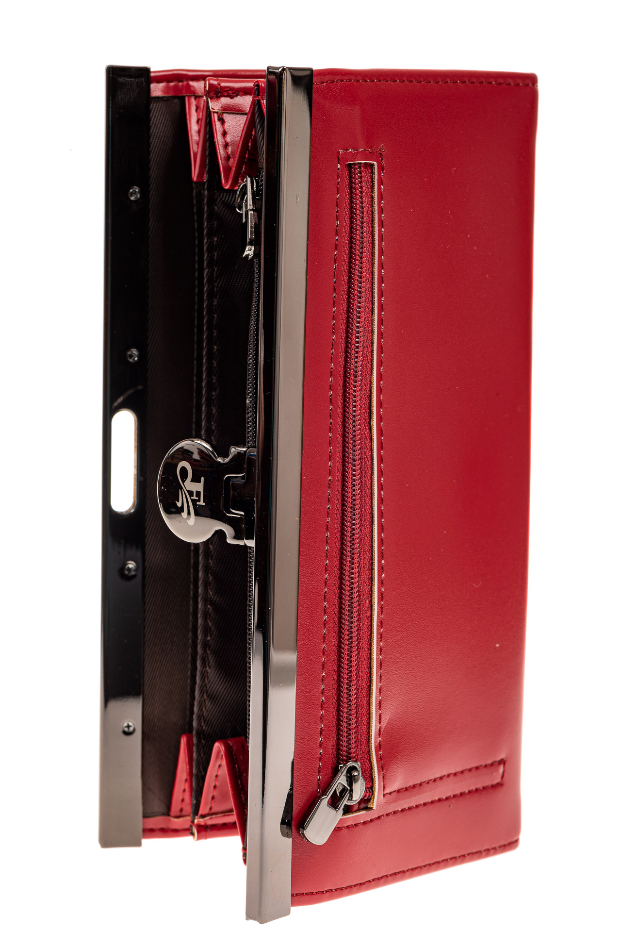 На фото 2 - Женский кошелек с фермуаром, искусственная кожа, цвет красный