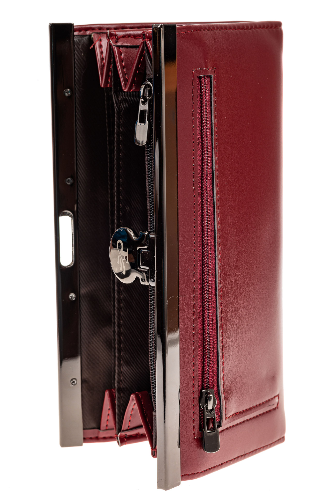 На фото 2 - Женский кошелек с фермуаром, искусственная кожа, цвет бордо