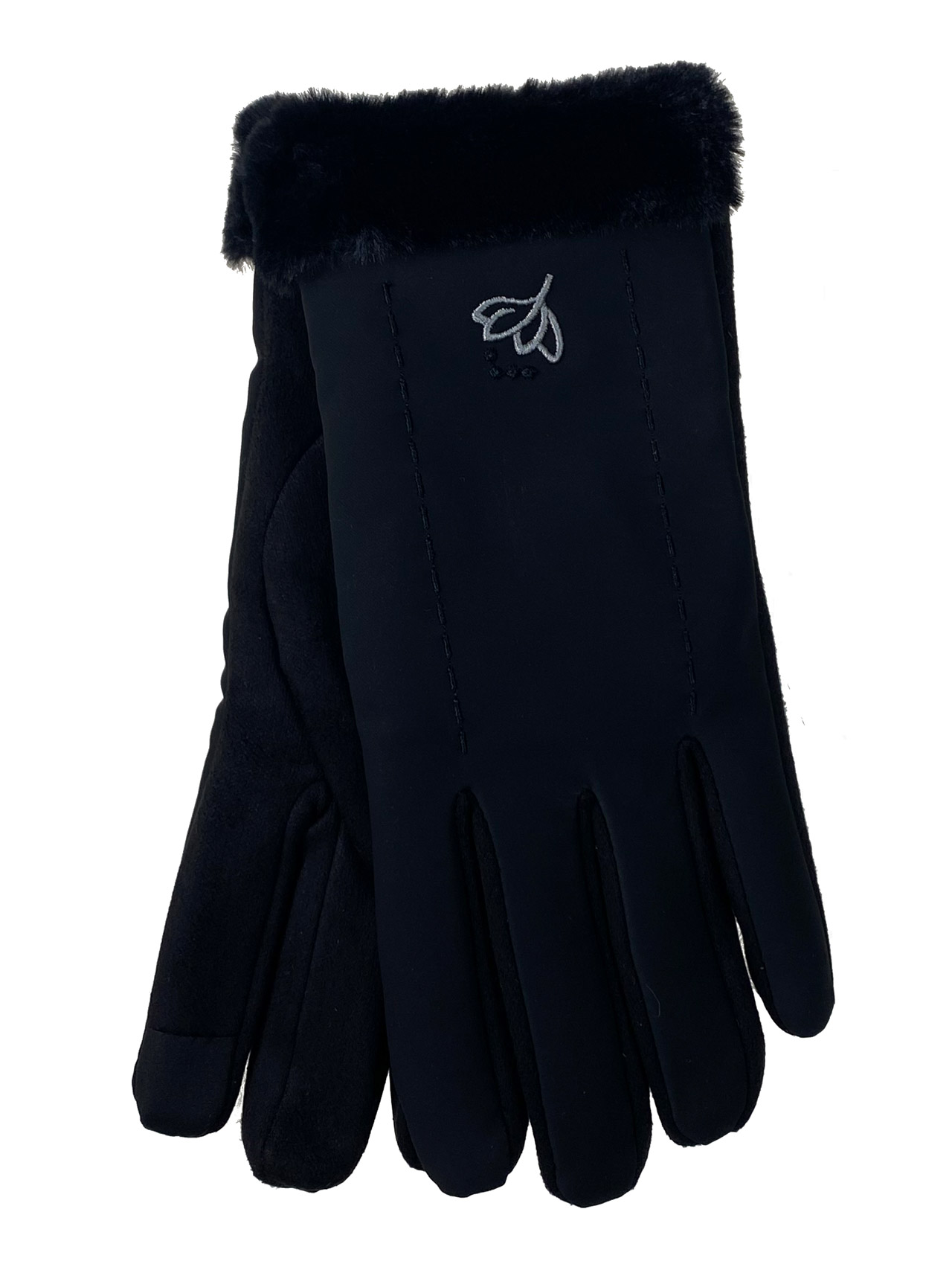 На фото 1 - Женские перчатки утепленные, цвет  черный