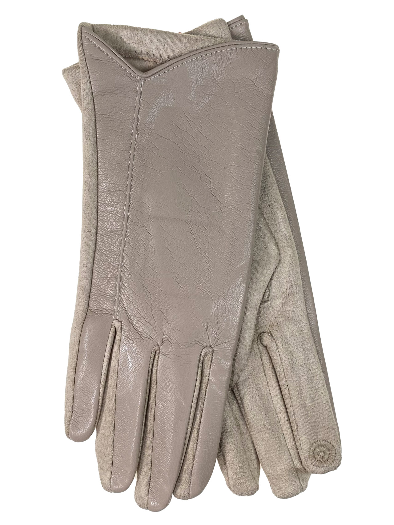 На фото 1 - Элегантные демисезонные перчатки из кожи и велюра, цвет бежевый