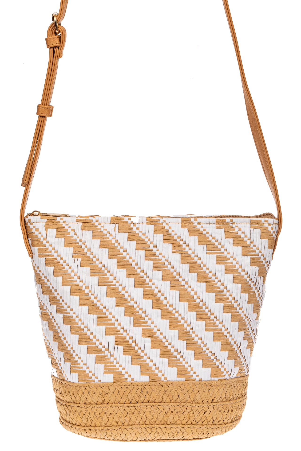 На фото 2 - Плетеная сумка тоут из джута, цвет бежевый в диагональную полоску