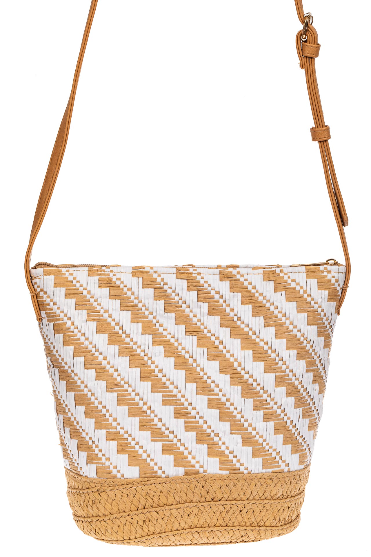 На фото 3 - Плетеная сумка тоут из джута, цвет бежевый в диагональную полоску