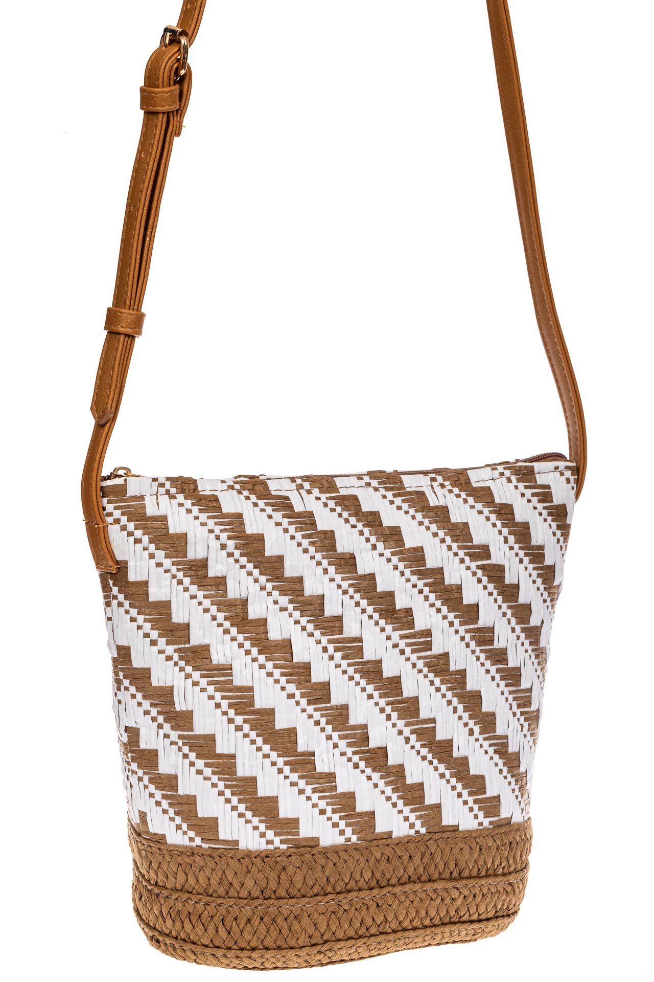 На фото 1 - Плетеная сумка тоут из джута, цвет песочный в диагональную полоску