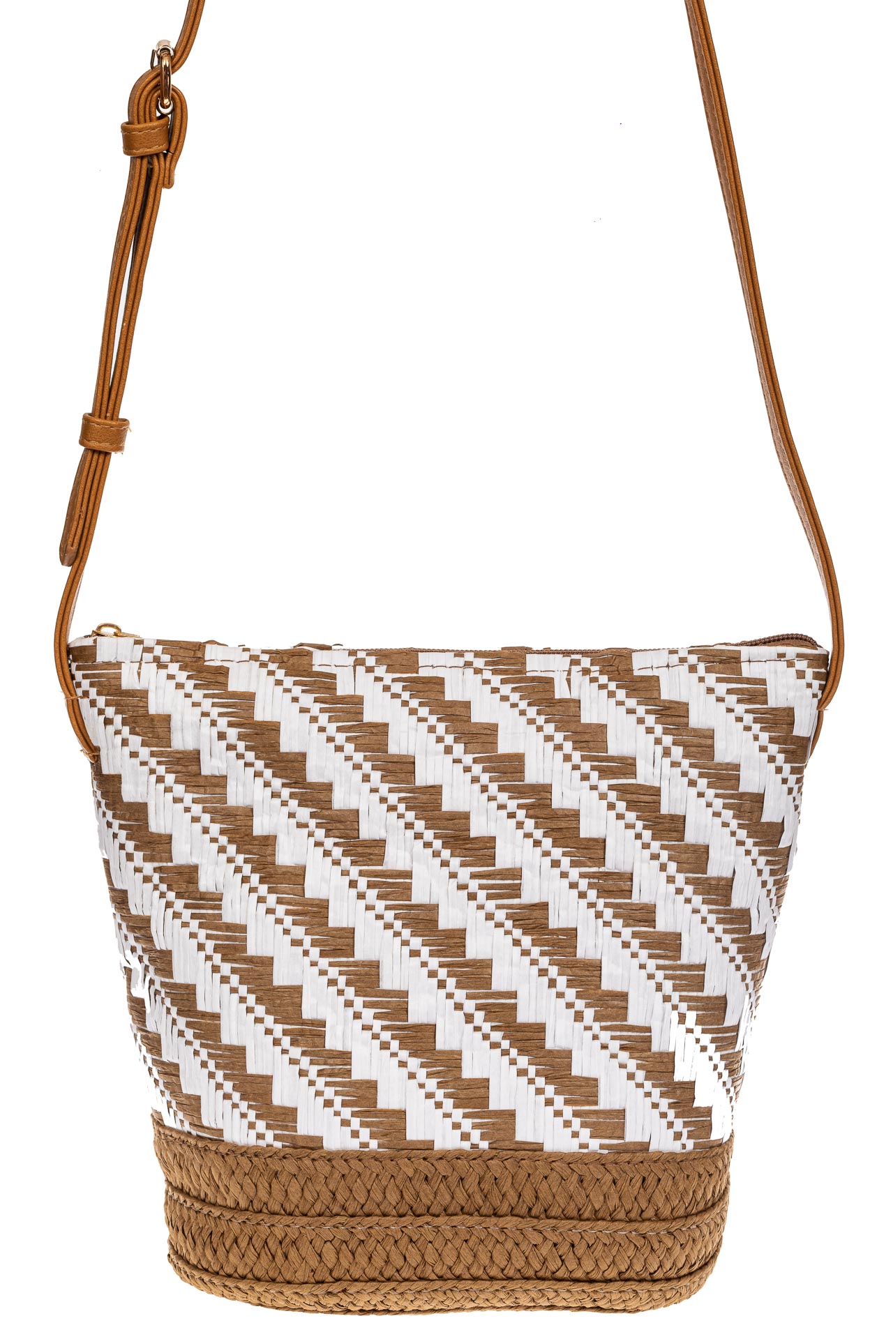 На фото 2 - Плетеная сумка тоут из джута, цвет песочный в диагональную полоску