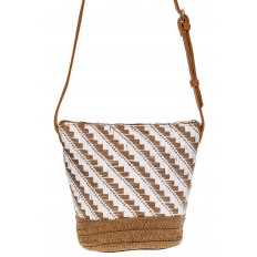 На фото 3 - Плетеная сумка тоут из джута, цвет песочный в диагональную полоску
